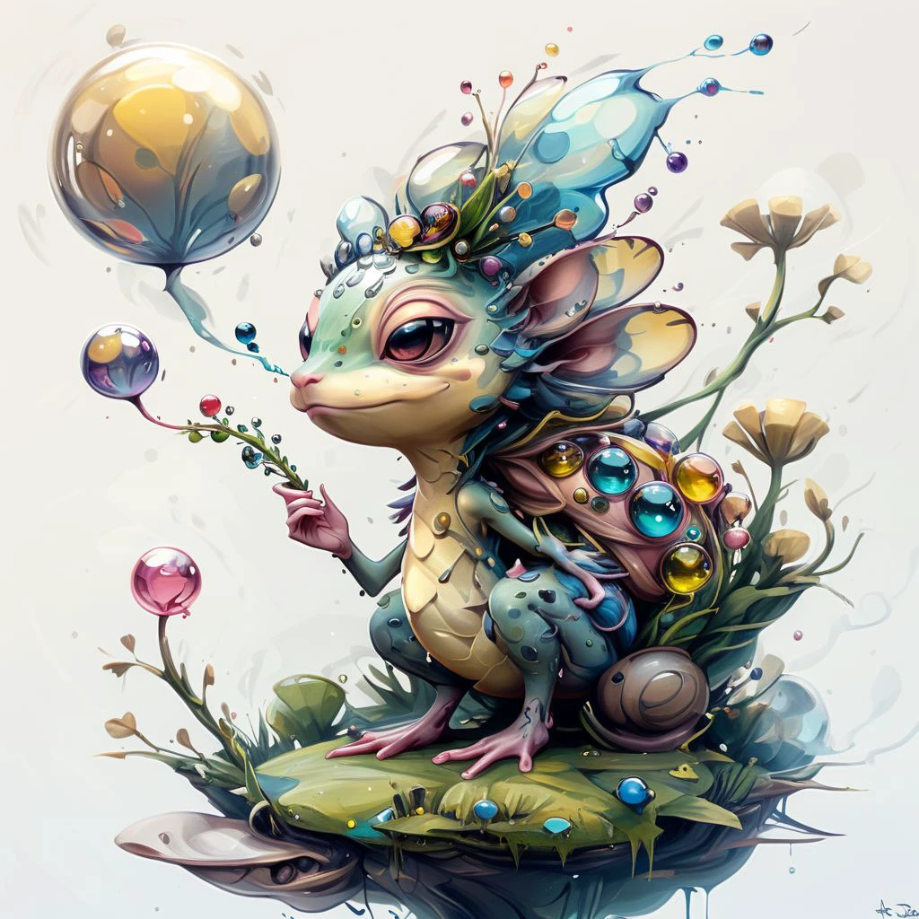 arttrsktch, illustration, artplplnt, princess, masterpiece, best quality, absurd resolution, arttrdrm, bubbles, pokemon, mouse, frog