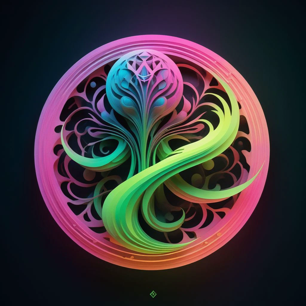 artlg, logo of a colorful illustration, 4k, uhd   masterpiece, Artpprct, in the style of papercutting, mossbeast, spellcaster, druid, spirit wind air elemental Motion photography, hyperrealism, Minimal, modern, logo, vantablack, pearl, neon pink, neon green, ink, charcoal, watercolor, geometric abstract, illusionism, futurism, artistic, spiritual, irridescent, harmonious, masTerpiece, transcendent, CELL SHADED, UNREAL ENGINE 5, VOLUMETRIC LIGHTING