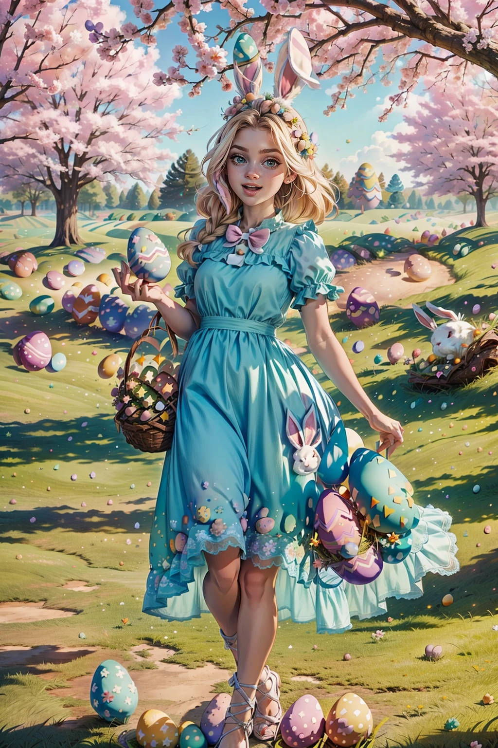 <lora:EasterEggsWorld:1> (EasterEggsWorld:1.2) (many girls:1.2) running on the green field (long dress colorful:1.3)  <lora:people_count_slider_v1:3>