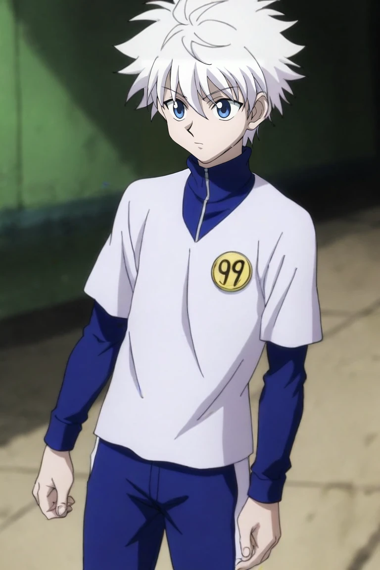 score_9, score_8_up, score_7_up, score_6_up, score_5_up, score_4_up, BREAK source_anime, (best quality:1.1), (masterpiece:1.4), , , depth of field, 1boy, solo, male focus, <lora:killua_zoldyck_pony:0.78>, killua_zoldyck, white hair, blue eyes, track pants, , , , <lora:sdxl_lightning_8step_lora:1>