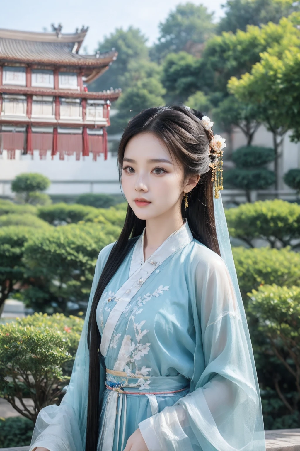 girl,AgainChineseClothes_v1,chinese style architecture,outdoors,see-through,upper body,<lora:AgainChineseClothes_v1:1>