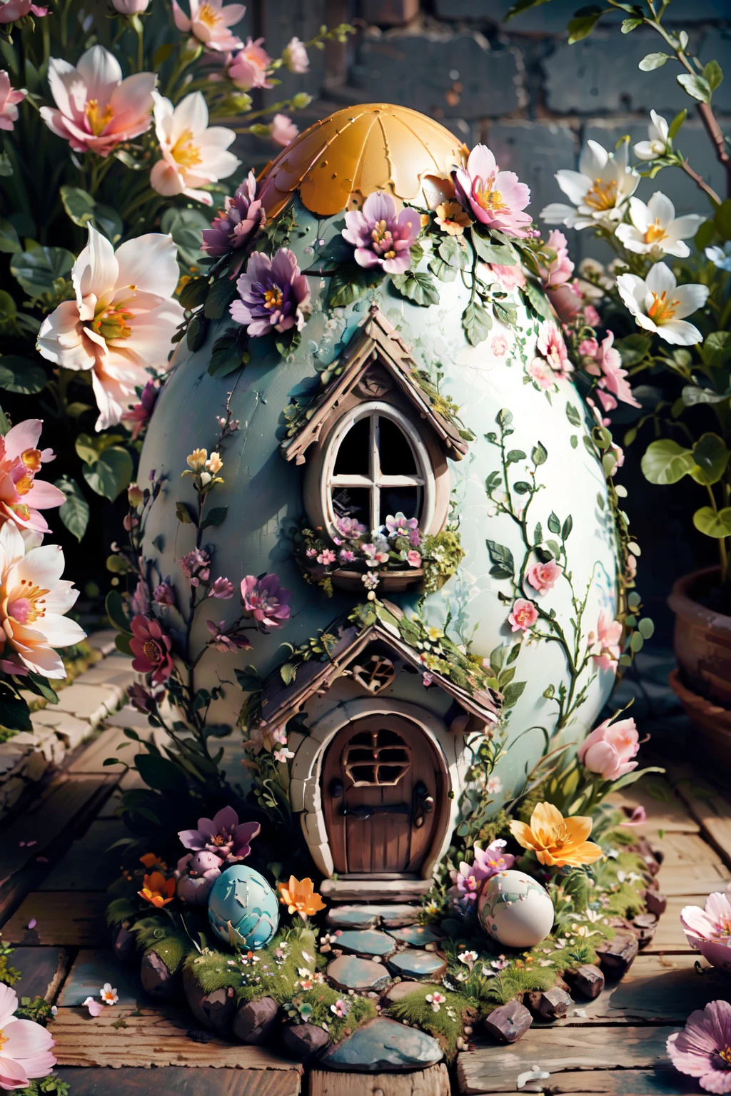 ((masterpiece,best quality)), absurdres, <lora:Easter_Egg_Home:0.7>, Easter Egg Home, (outdoors:1.2), flower, window, pink flower, door, purple flower, orange flower, <lora:EdobSyFyHorrorFairyTale_v1.0:0.7>, EdobFairyTaleLandscape, village,
