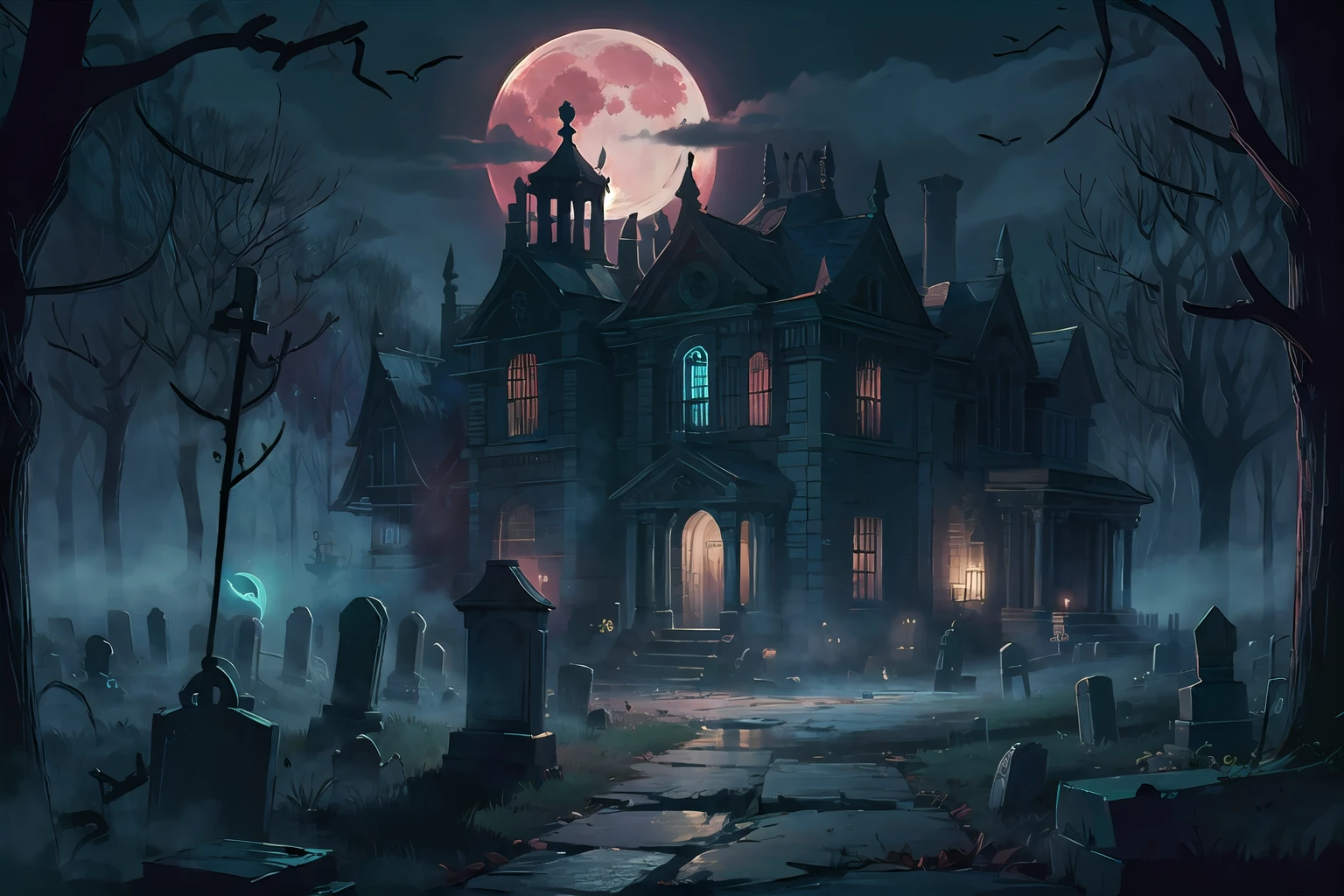 hires,high quality,best quality, graveyard-background,graveyard,tombstones,old mansion,night, red moon, eerie, ghosts, ominous, creepy, forest, dark, from side
<lora:graveyard v1:0.8>