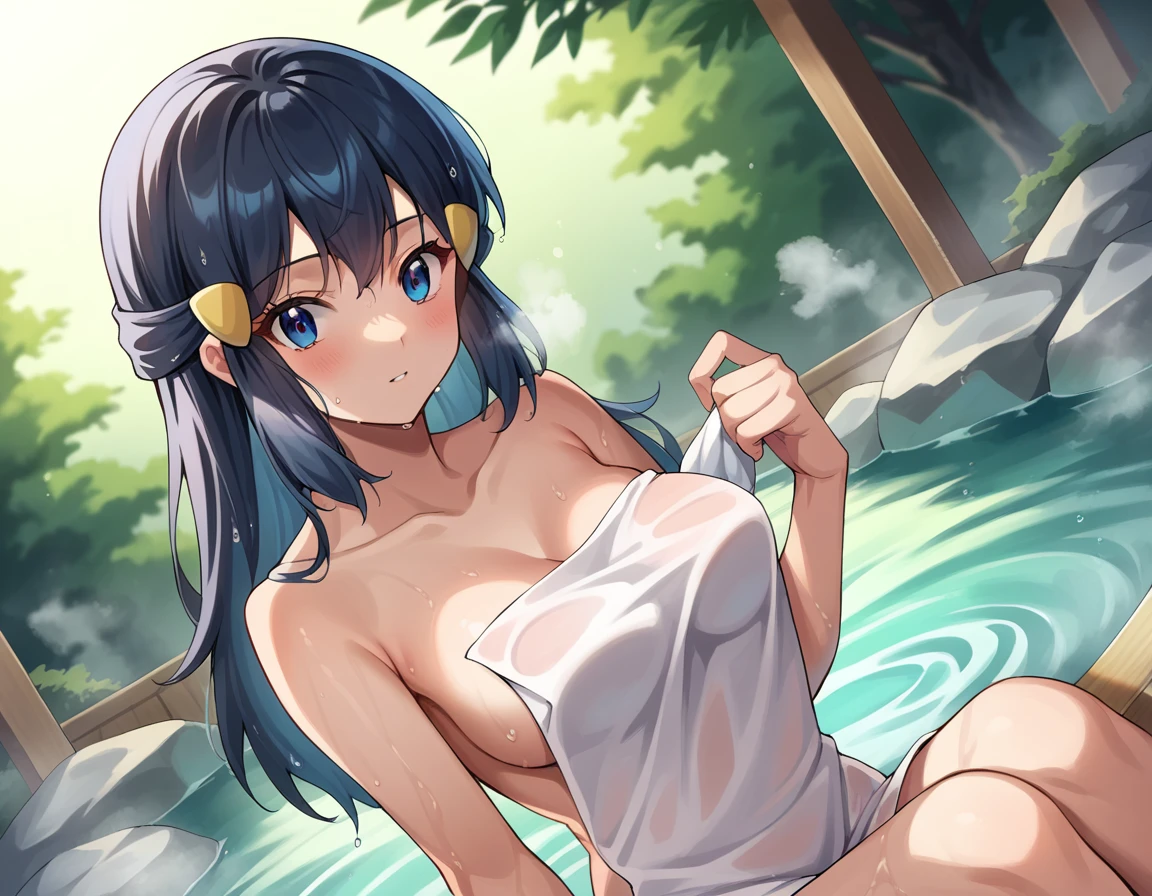 ((masterpiece)), ((best quality)), (ultra-detailed), anime style, bath, a cute girl, 1girl, solo, nude00, ((beautiful eyes)), smile, ((Open chest)), ((Cute nipples)),looking down from above