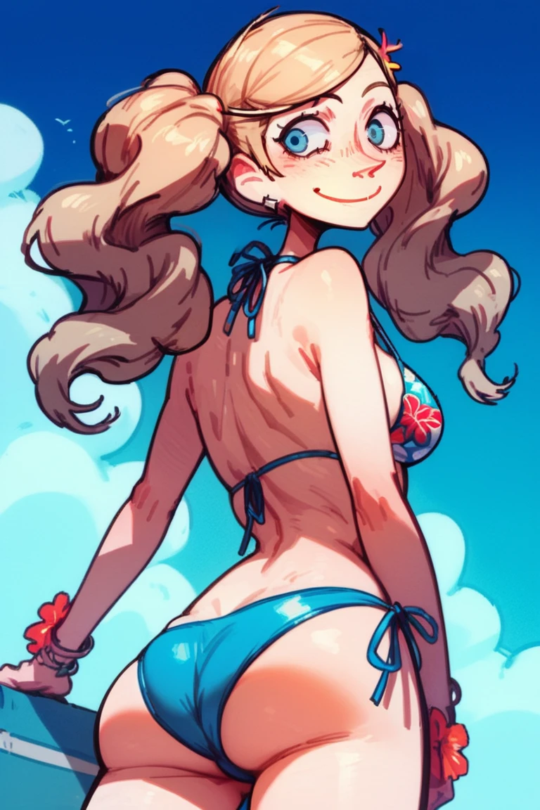 score_9, score_8_up, score_7_up, 1girl, solo, ann takamaki, persona 5, smile, dynamic angle <lora:smr03_pony-5:0.95> smr03, pointy nose, upper body, ass, bikini