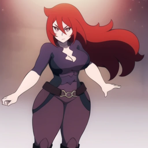 Masterpiece, best quality, Masterpiece, best quality, 1 woman, wavy red hair, sly face , black tank top, black panties , big breasts , Put your hands on your hips.... , Barefoot , convenience store