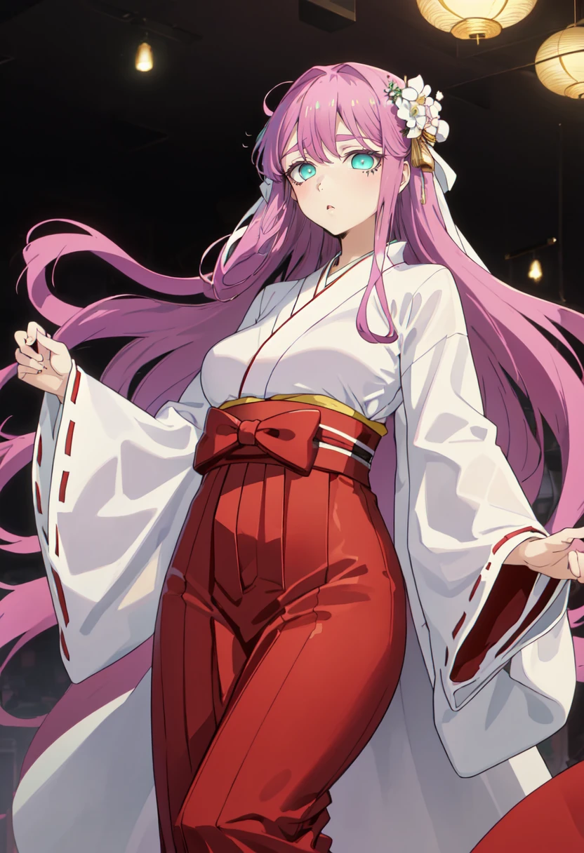 best quality, masterpiece, highres, solo, (sister_gigant_mahoushoujoniakogarete:1.10), (white kimono:1.35), (red hakama:1.35), (wide sleeves:1.20), anime_style, 20 <lora:sister_gigant_mahoushoujoniakogarete:0.80>