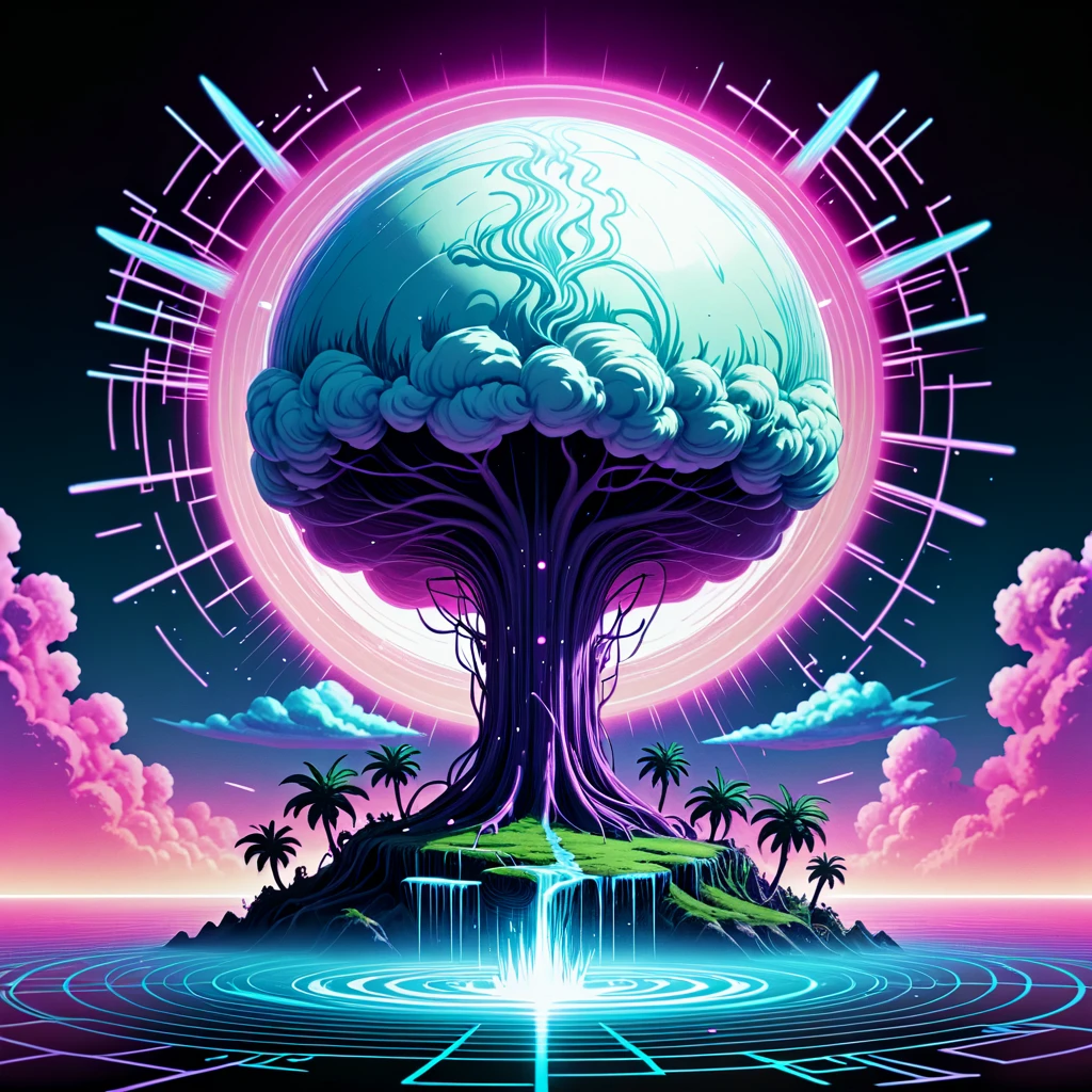 Vaporwave style with pastel colors, nostalgic imagery, and glitchy, surreal elements, a group of neurons and neurons dance and twirl in a dimly lit room, surrounded by a kaleidoscope of colors. The air is thick with the scent of sweat and sweat, and the sound of distorted music fills the room. The scene is reminiscent of a punkwave music concert, with neon lights and neon signs illuminating the scene. The air is thick with the scent of sweat and sweat, and the sound of distorted music fills the room., vaporwave, pastel colors, nostalgic imagery, glitchy, surreal, retro-futuristic, dreamy, aesthetic,punkwavecore hypernoma