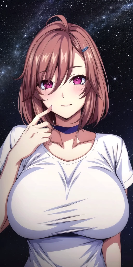 <lora:MomodateMarinV3:.7>, MomodateMarin, huge_breasts, standing, solo, choker, , starry_sky, hairclip,, masterpiece, best_quality, detailed_face, detailed_eyes, highres, beautiful, detailed, absurdres,