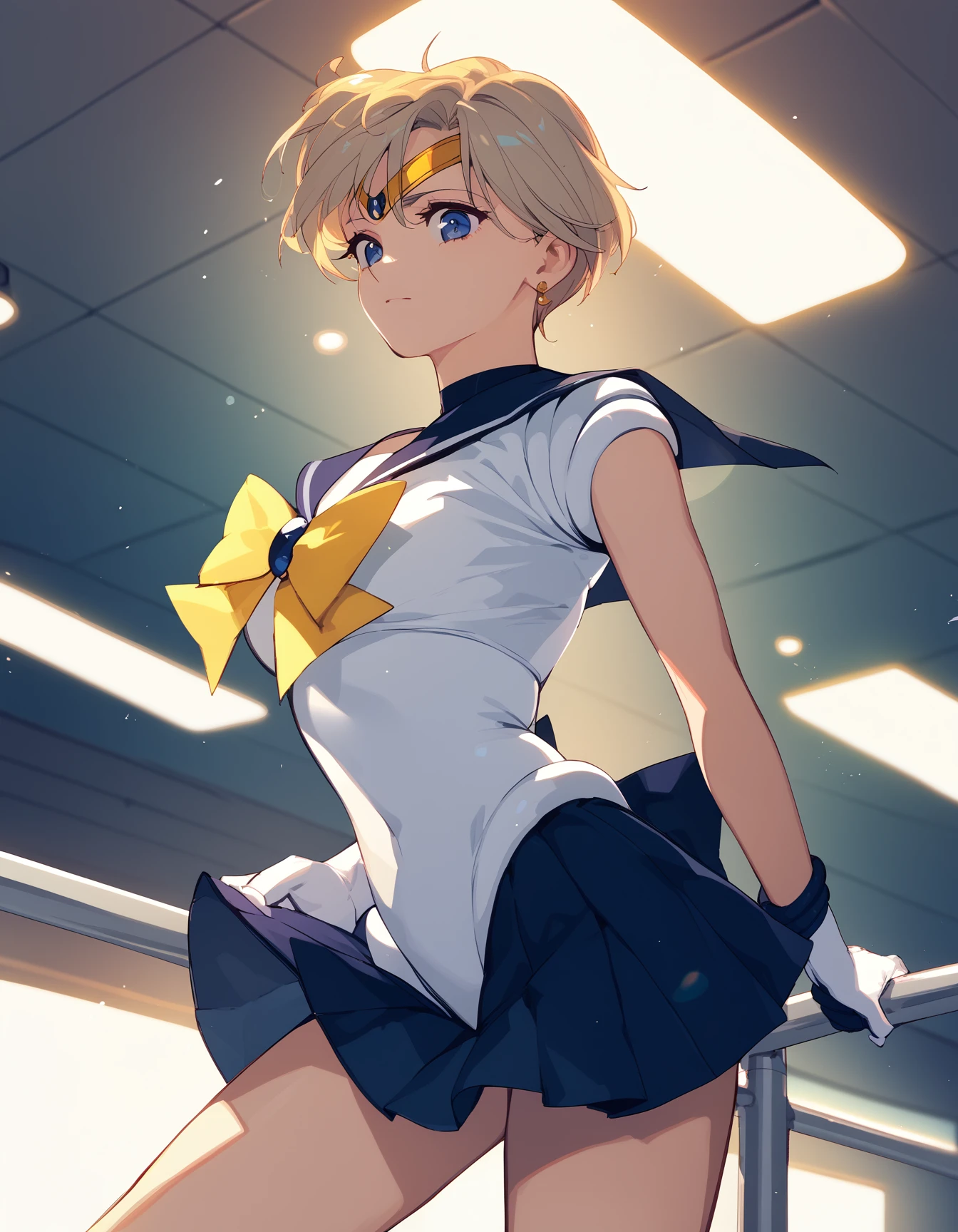 score_9, score_8_up, score_7_up, score_6_up, score_5_up, score_4_up
<lora:haruka-ponyxl-000018:1>
1girl, harukasm, sailor senshi uniform, leotard, miniskirt, catwalk \(modeling\), ceiling light, bokeh, film grain