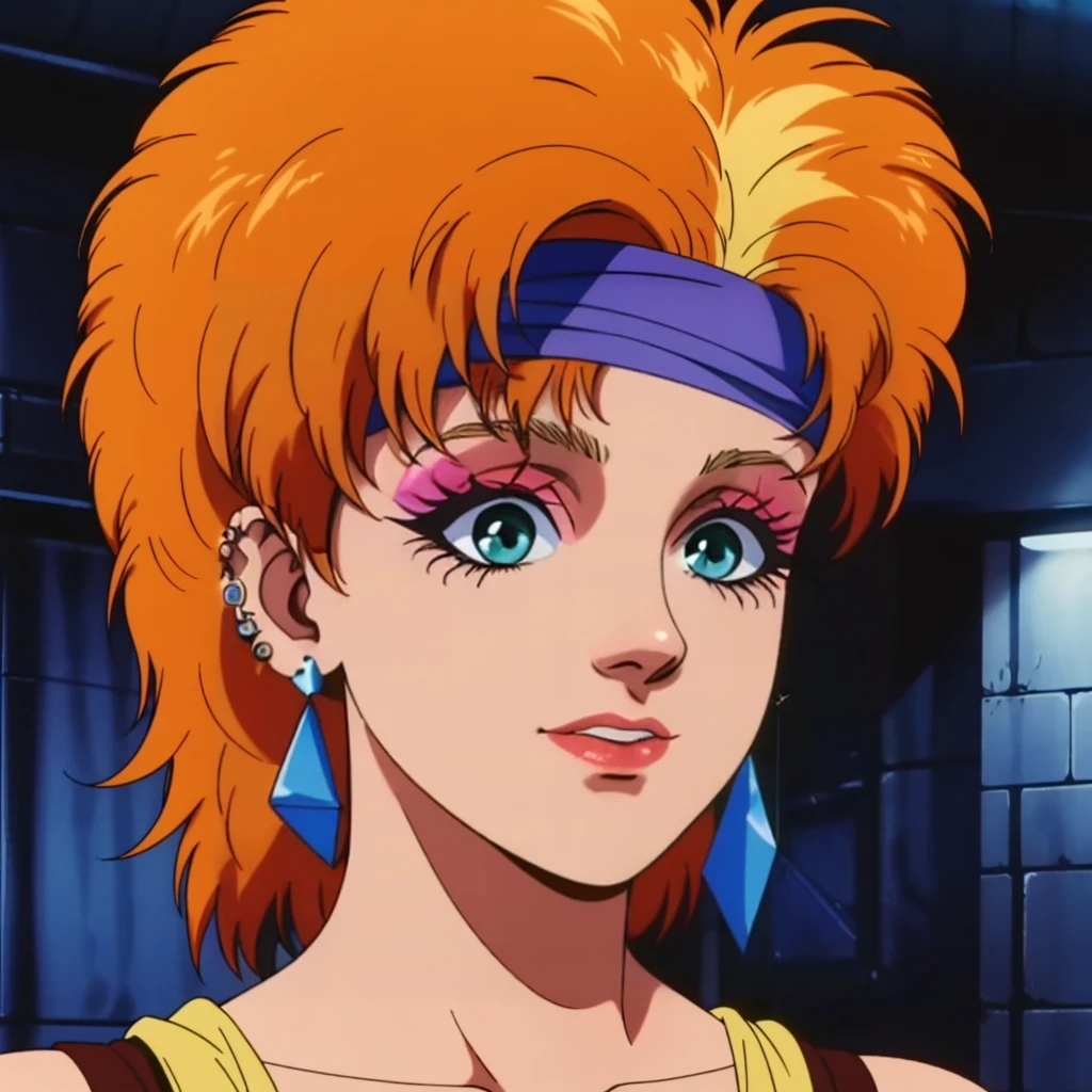 <lora:MZ2CindyArper001:0.7>,
MZ2CindyArper,1girl,orange hair,short hair,eyeshadow,aqua eyes,1980s (style),
headband,