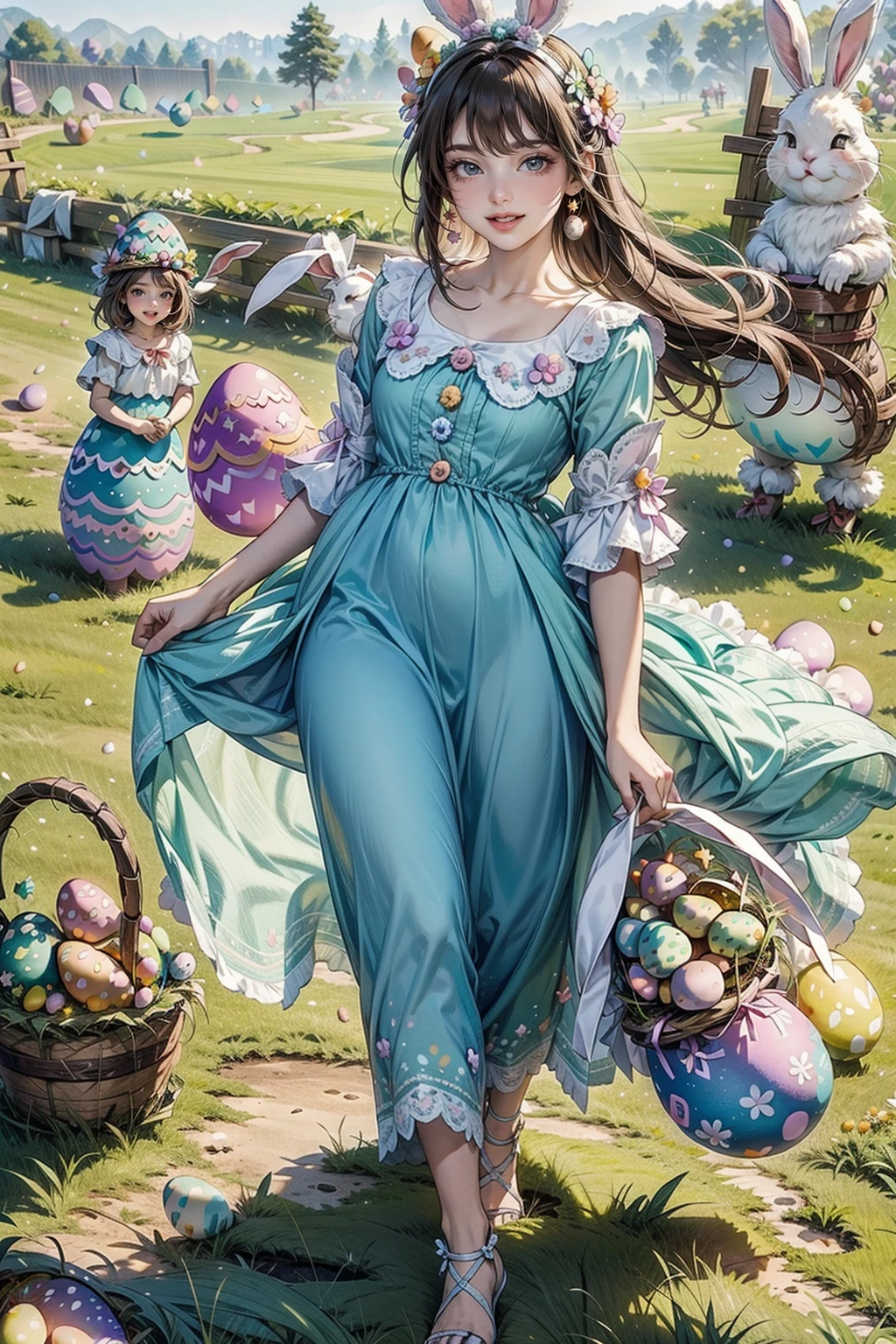 <lora:EasterEggsWorld:1> (EasterEggsWorld:1.2) (many girls:1.2) running on the green field (long dress colorful:1.3) <lora:people_count_slider_v1:3>