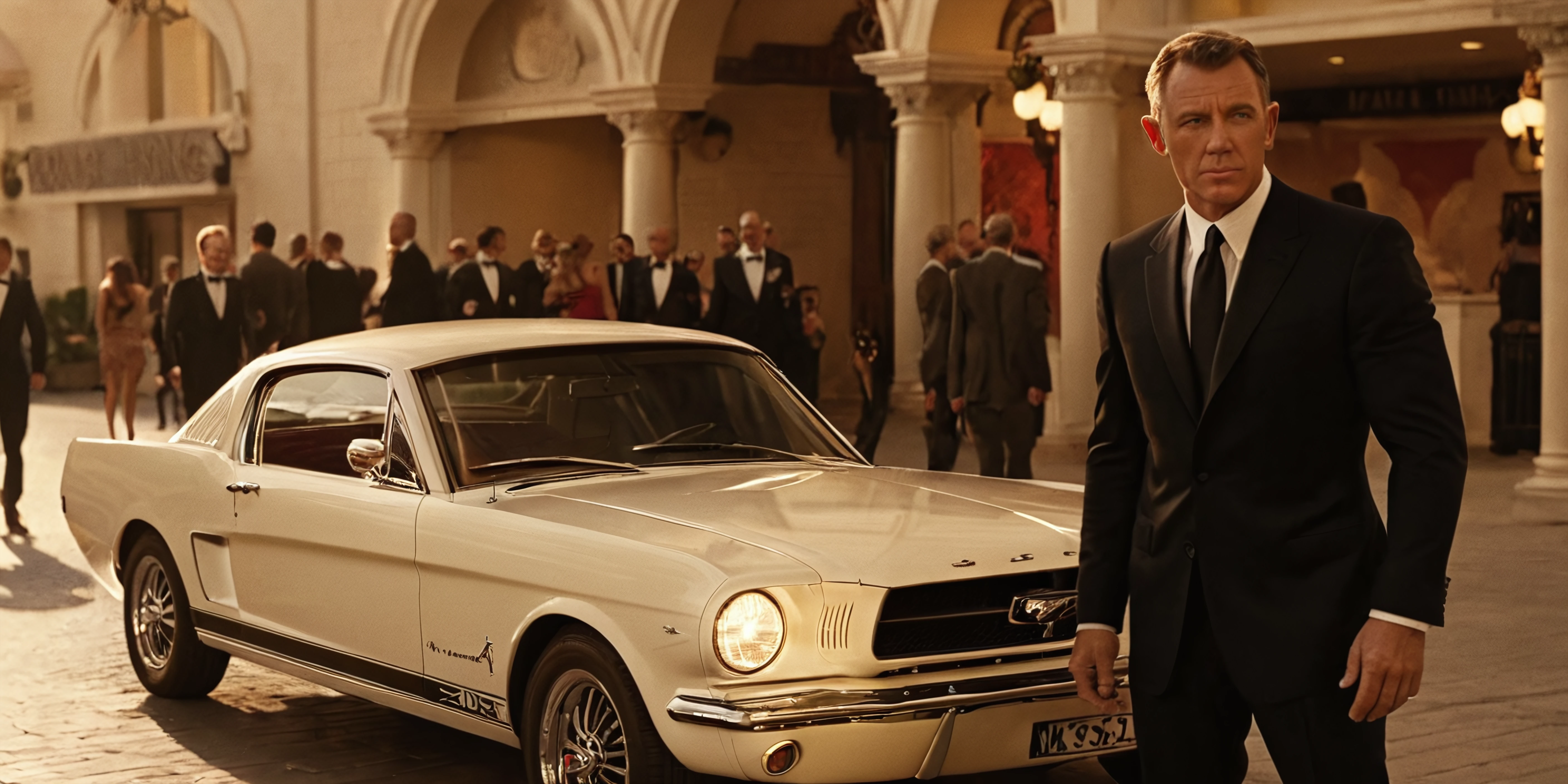 <lora:mustangxl_1500_lora_f32:1>,, james bond outside a casino, getting into his ford mustang, kodak film, grainy, candid, high quality, intrincate details, 4k, shallow depth of field, mustang, cinematic, high budget, imax