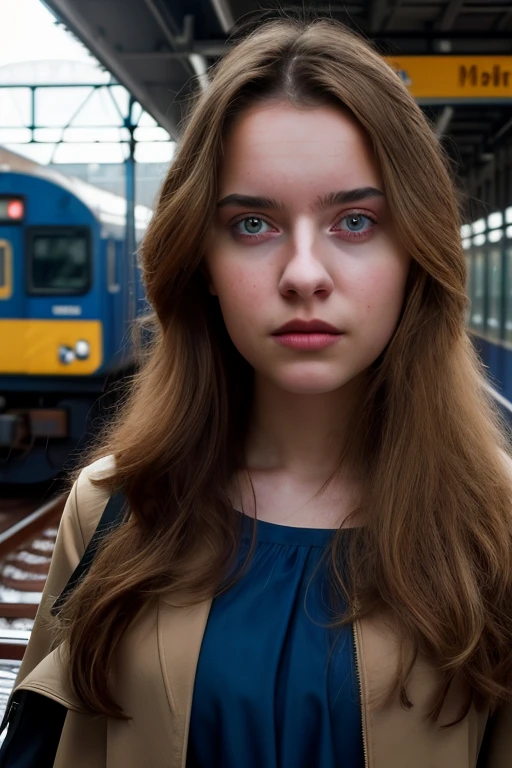 ((16 year old pre-teen girl)), breast to face photo, nude, very light skin, very long hair, busy train car, photorealistic, indirect lighting, volumetric light, ray tracing, hyperdetailed