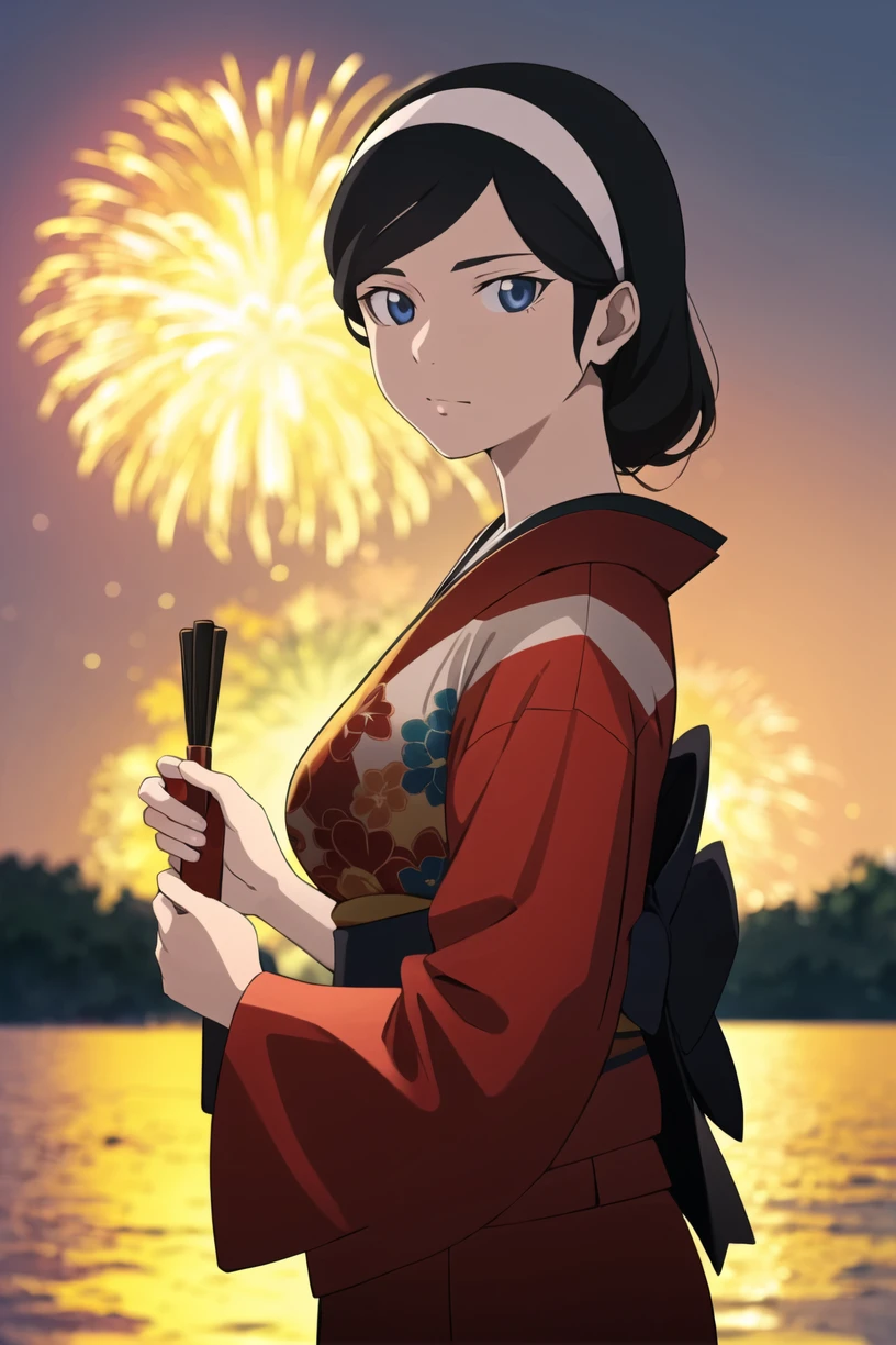 best quality,masterpiece,looking at viewer,absurdres,1girl,
depth of field,kumashiro maya,black hair,hairband,blue eyes,breasts,<lora:009-ä¸çºªæ«è¶
èªç¶å¦é¢-ç¥ä»£çé
V4-000010:0.7>,Kimono, fireworks, hairpins