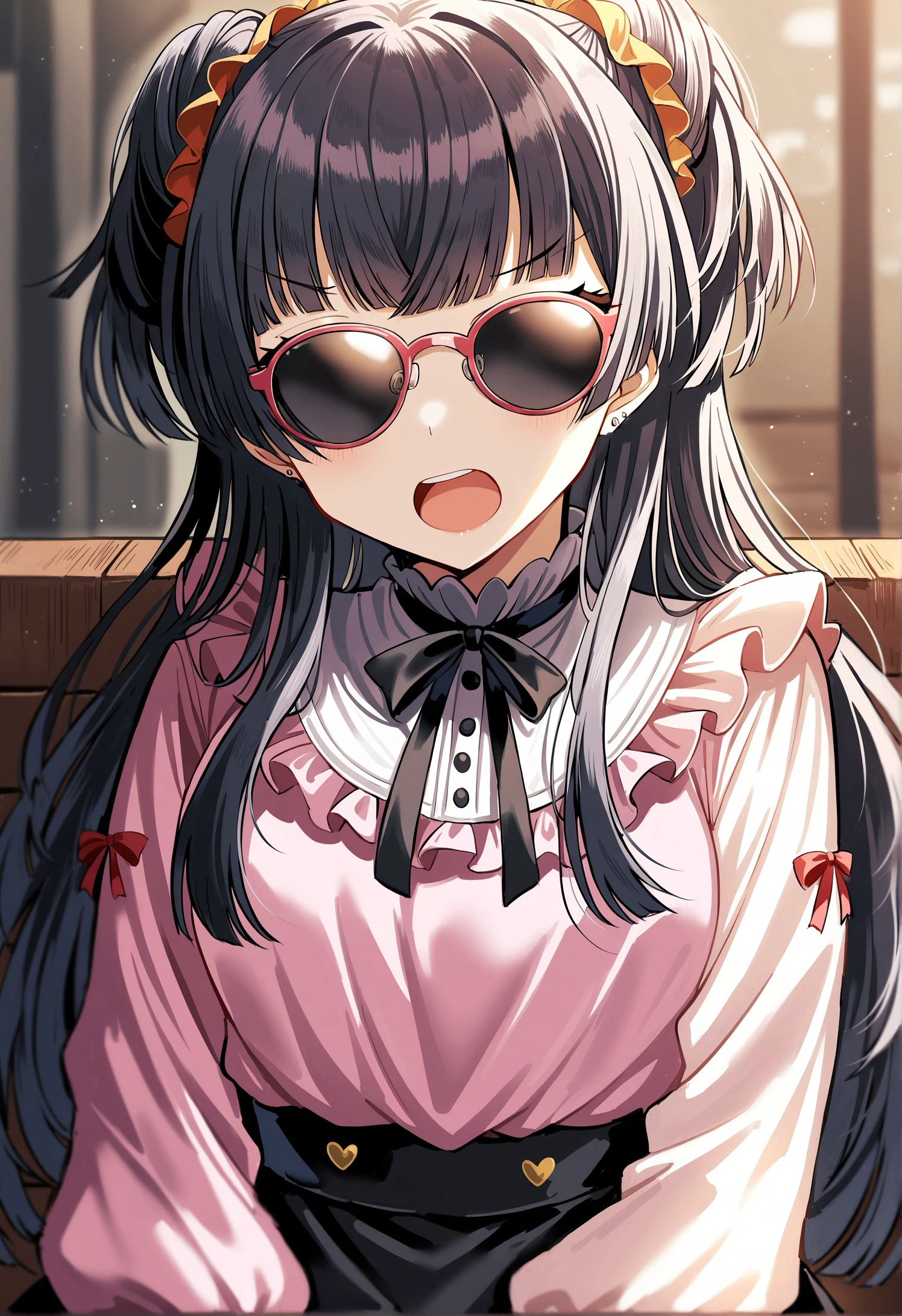 facial close-up、NSFW、maid clothes、Stick out your tongue and open your mouth wide、Obsceneness、eye glass、Semen