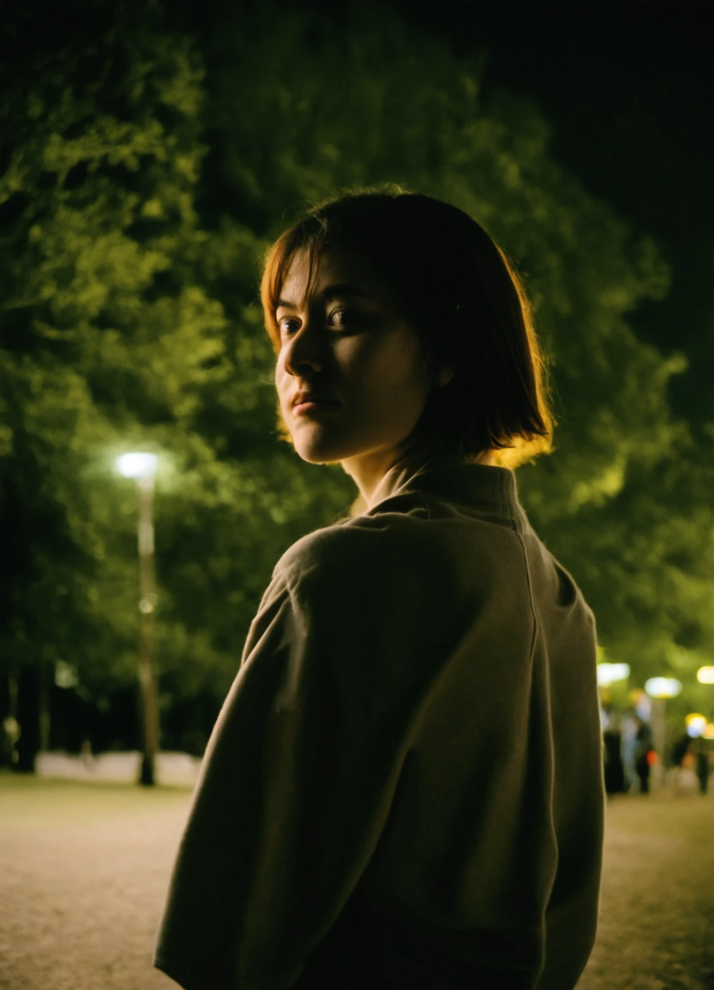 score_8_up BREAK realistic, photo , irl, film grain, analog photography, 1girl, short hair, upper body, blurry, brown hair, at night, trees,looking back<lora:RetouchPhoto_PonyV6_v3.1:1>