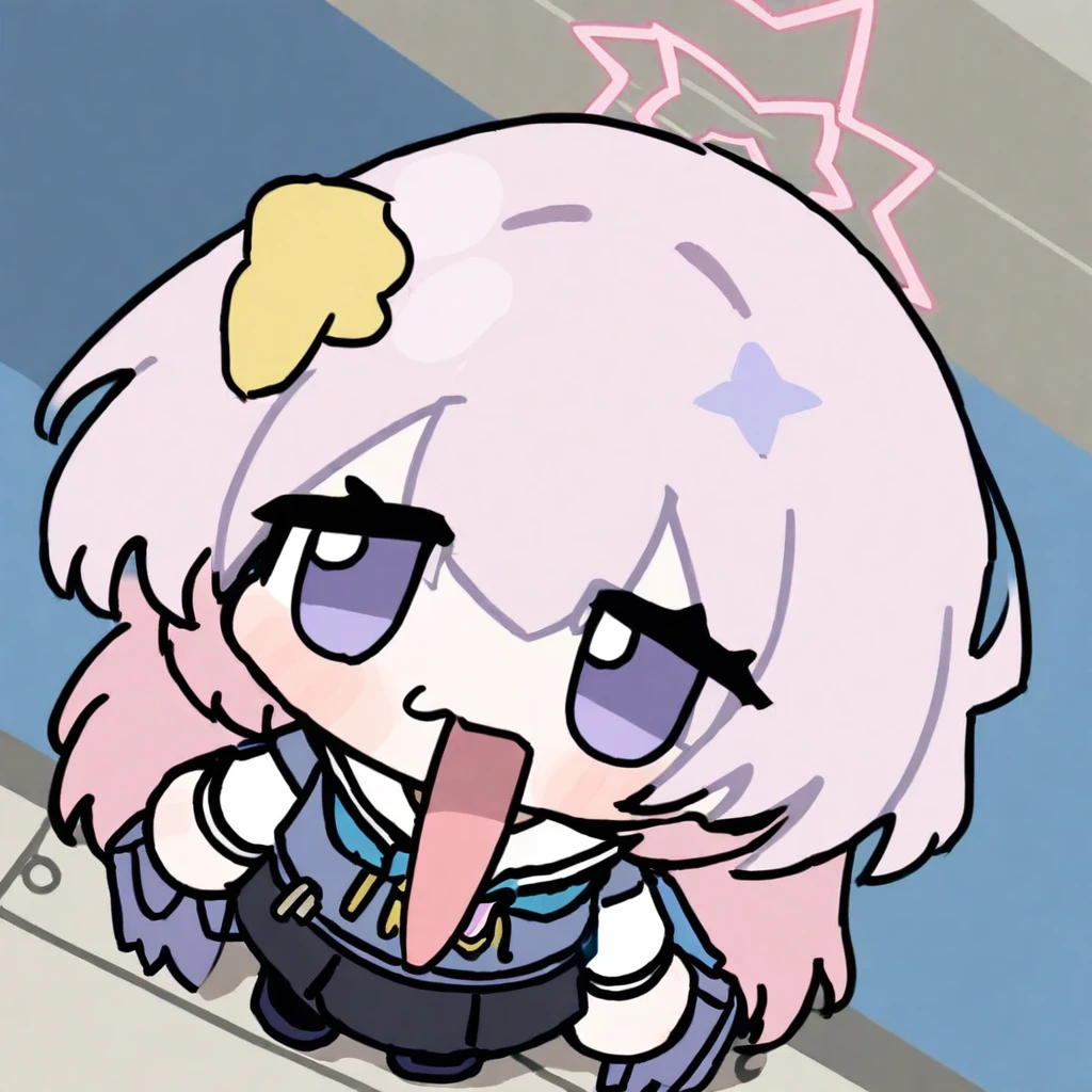 1girl,nyn meme,reisa_\(blue_archive\), halo,cloudy sky, blurry background,masterpiece, newest, absurdres,  <lora:nyn_meme_a31-000460:1>