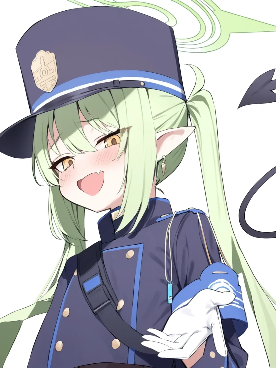 1girl,highlander twintails conductor (blue archive),1girl, hat, twintails, solo, open mouth, white gloves, @ @, blush, fang, demon tail, simple background, upper body
<lora:delta_char_highlander_twintails_conductor_(blue_archive)-000020:1>,masterpiece, best quality, absurdres