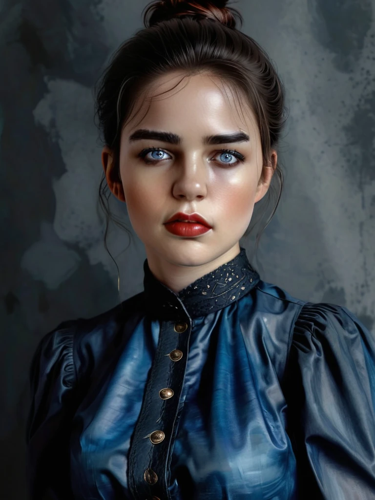 <lora:SDXL_AbigailMarstonV1:1.2>, AbigailMarston, with blue eyes and dark brown hair tied in a bun, wearing a blue blouse, a worn-looking black belt, a dark blue long skirt, and black boots, Positiv Clip L
style of Casey Baugh, watercolor, ink mix, Full shot ,
Positive Clip G
style of Casey Baugh, watercolor, ink mix, Full shot of an award-winning photography, an impressive Full shot of the face that captivates the viewer. Her face appears almost supernatural, while her dark eyes exude depth and penetration. The fine details of her face are accentuated by the interplay of light and shadow, highlighting her distinctive features. The dark lips lend a mysterious sensuality to her expression. This close-up captures the intensity and captivating aesthetics in a single moment
--------- <lora:SDXL_extremely_detailed:2>