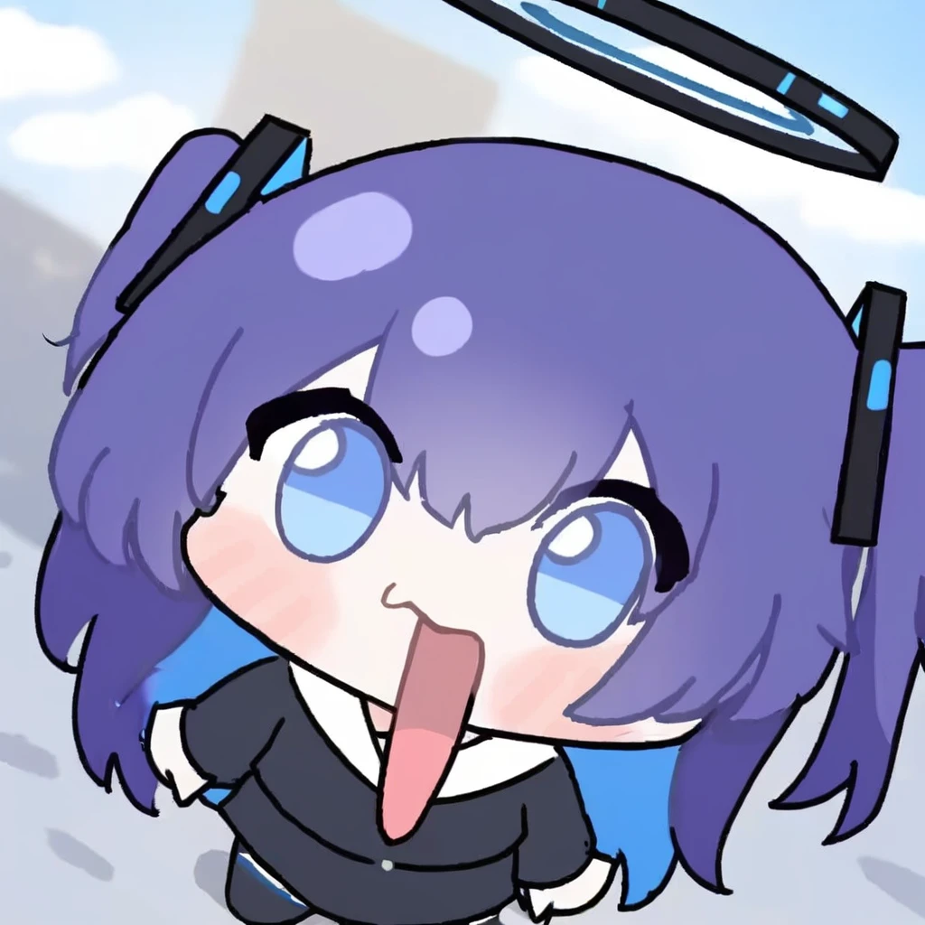 1girl,nyn meme,yuuka_\(blue_archive\), halo,cloudy sky, blurry background,masterpiece, newest, absurdres, <lora:nyn_meme_kohaku-000460:1>