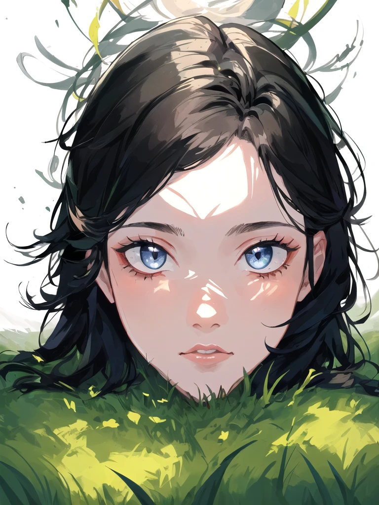 (masterpiece, best quality, highres:1.2),(intricate and beautiful:1.2),(colorful, dynamic angle), only_head,1girl,from above,head on grass,,black hair,grey eyes,glowing,front view  white background,<lora:sd15_aniverse_Onlyhead:1:lbw=1,0,0,0,0,0,1,0,1,1,0,0,0,1,1,1,1,0,0,0,0,1,0,0,0,0>