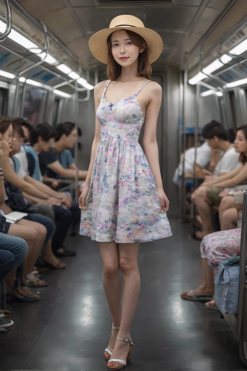 (masterpiece,best quality,ultra highres:1.1),uncensored,prefect lighting,side_light,rating_explicit BREAK
sweat and pure,1girl 18yo,japanese_actress,slim waist,tall and thin body,
<lora:neg4all_bdsqlsz_xl_V7:1>,<lora:RMSDXL_Enhance:1>,
<lora:xiaotianyou_XL:1>,xiaotianyou,(huge_ass_focus:1.3),
(Floral_summer_dress:1.5),(Strappy_sandals:1.4),(Straw_hat:1.3),in a subway car,many passengers,