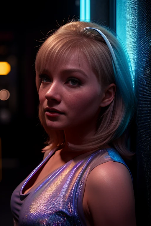 5u54no1iv3r, wearing holographic cyberpunk clothing, surrounded by neon-lit cityscape reflections, vray render, ray tracing, subsurface scattering, by Josan Gonzalez and Liang Mark (upper body shot), (looking at viewer:1.3), (hyper realistic:1.3), (portrait:1.2), highly detailed eyes, (highly detailed skin:1.3), (freckles:0.6), pores, (4k), back lit, rim light, <lora:Susan_Oliver_PMv1a_Lora:1.3>,