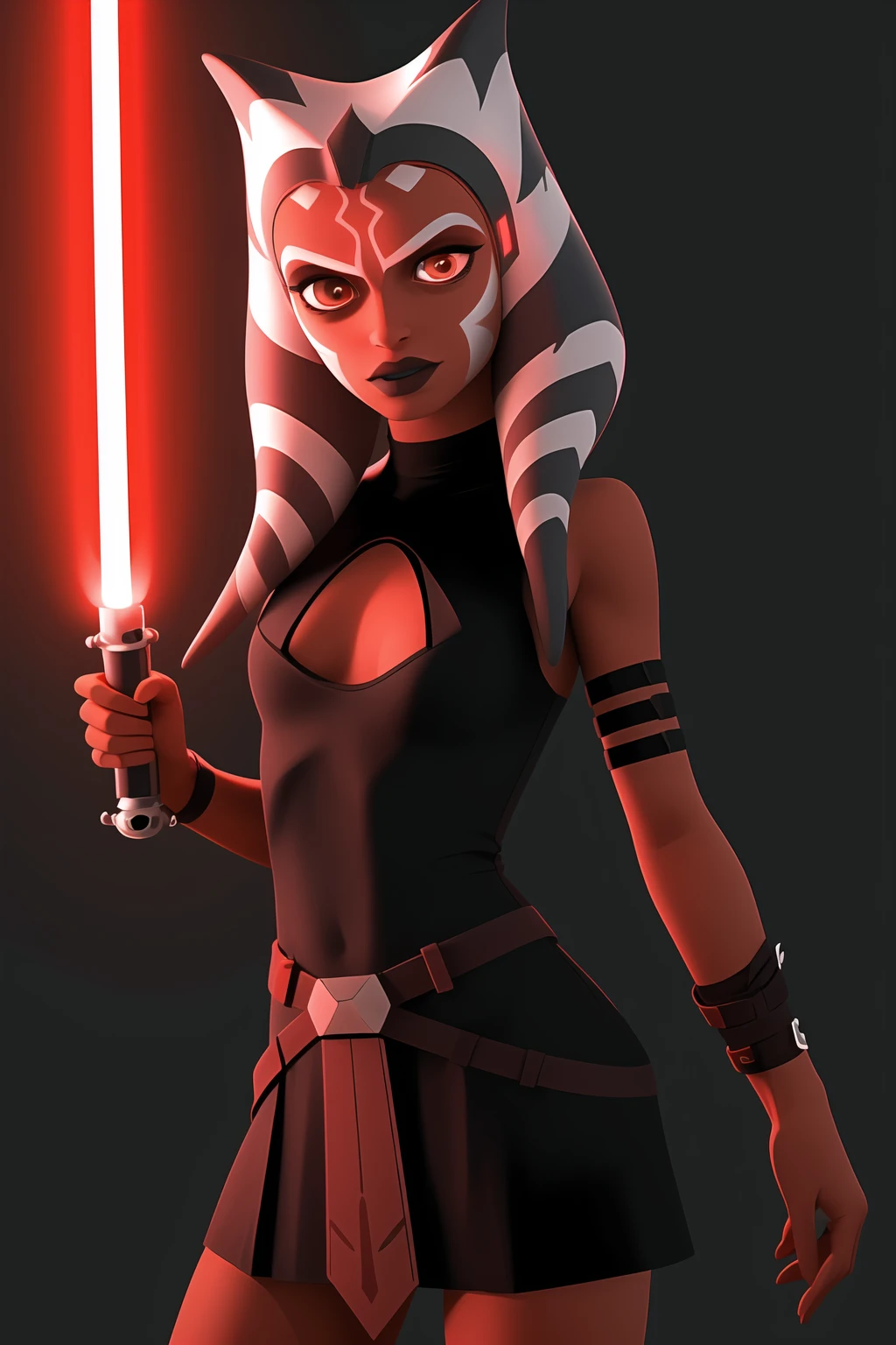 (masterpiece), (best quality), ahsoka tano, red lightsaber, dark ahsoka, sith