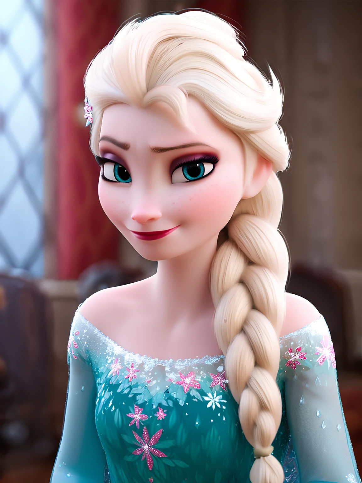 score_9, score_8_up, score_7_up, score_6_up, score_5_up, score_4_up,elsa \(frozen\), (Left corner of mouth raised:1.2),o-shaped mouth,hospital corridor , looking at viewer,smirking,Elsa's Floral Dress,fever blush,upper body,braid, cold light,upper body,   incredibly absurdres,ultra-detailed, wallpaper,realistic,photorealistic,raw photo,masterpiece,best quality, <lora:Frozen_elsa_textV1-PonyXL:1>