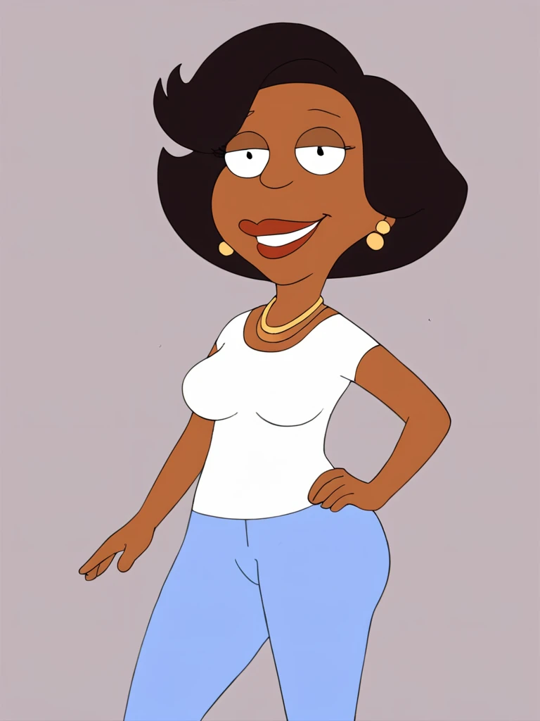 score_9, score_8_up, score_7_up, score_6_up, score_5_up, score_4_up, BREAK, source_anime, connie_maheswaran, dark skinned female, shortstack, wide hips, facing viewer, whore, choker, huge tits, medium shot, facing viewer, nude,pussy , erect nipples, , body focus, slutty, eyeshadow, dark lipstick, upper body focus, medium breasts, seductive, teen girl, medium length hair