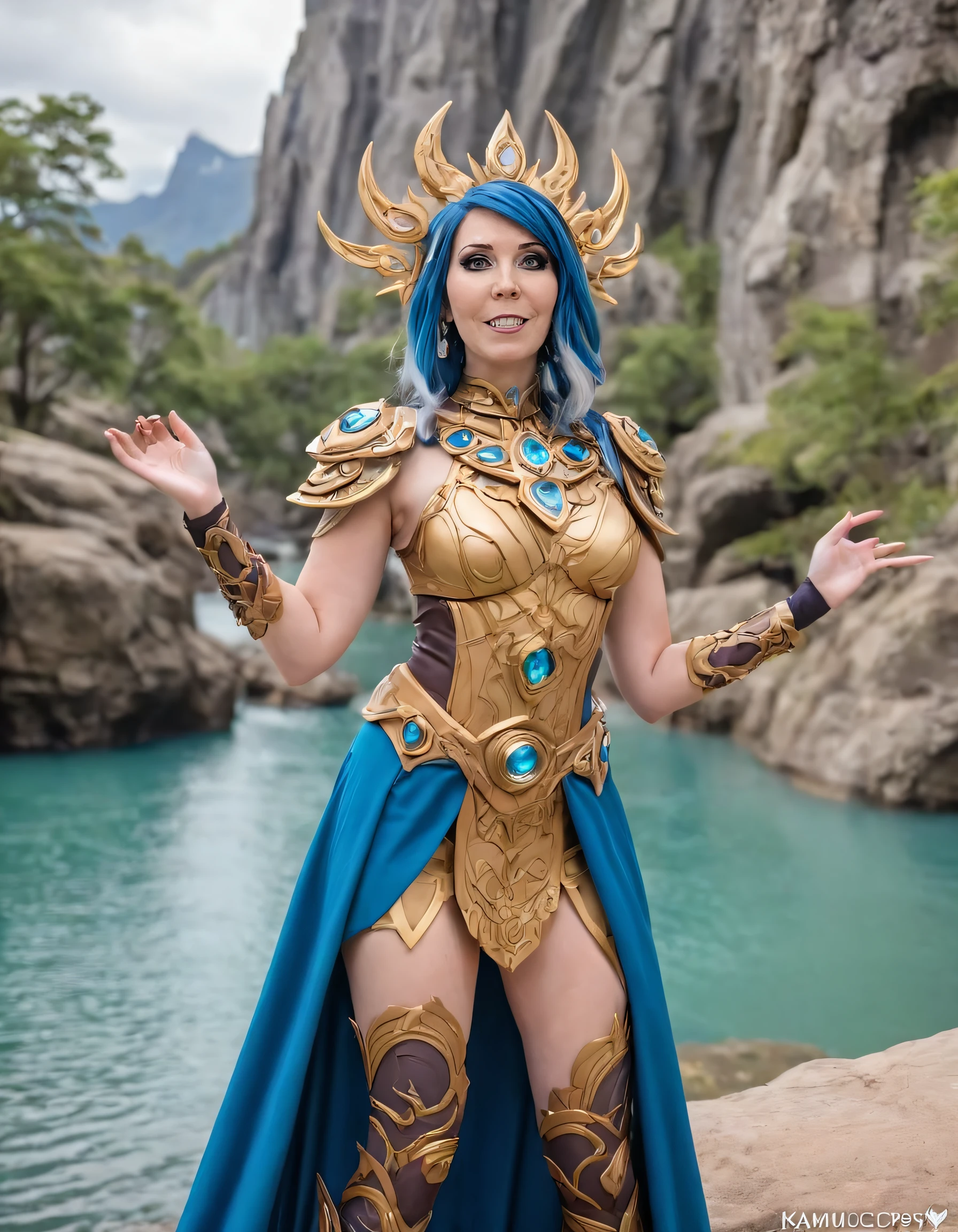 Captured from an artistic perspective, KamuiCosplay dons her intricately designed outfit adorned with stunning jewelry, emanating confidence as she stands within a breathtakingly beautiful location, evoking excitement and admiration in viewers' hearts. <lora:gnpwqj18e9230cc7dp95:1>
