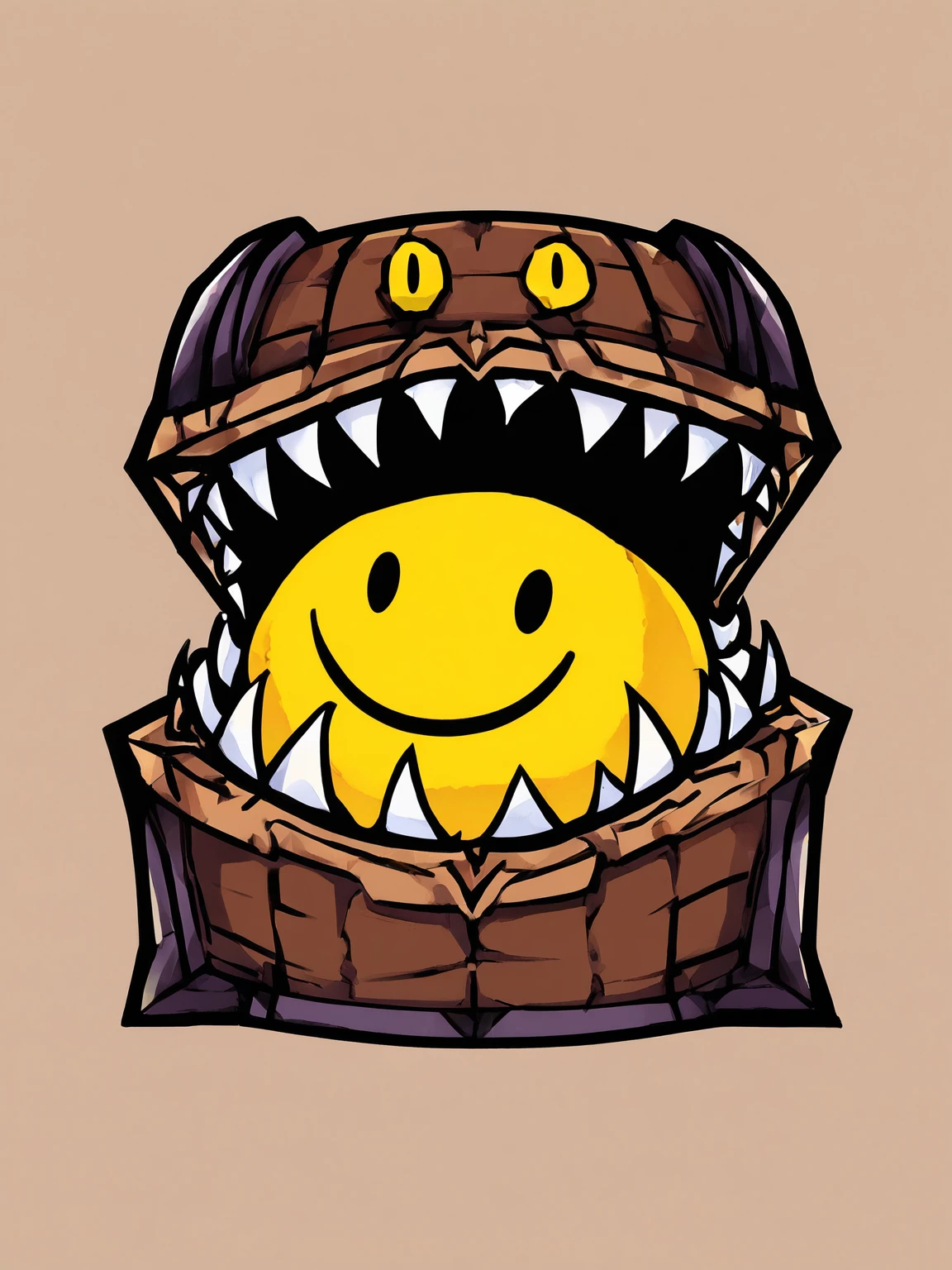 mimic eating a yellow blob with a smiley face,
<lora:Mimic_ani3.1_XL:1>