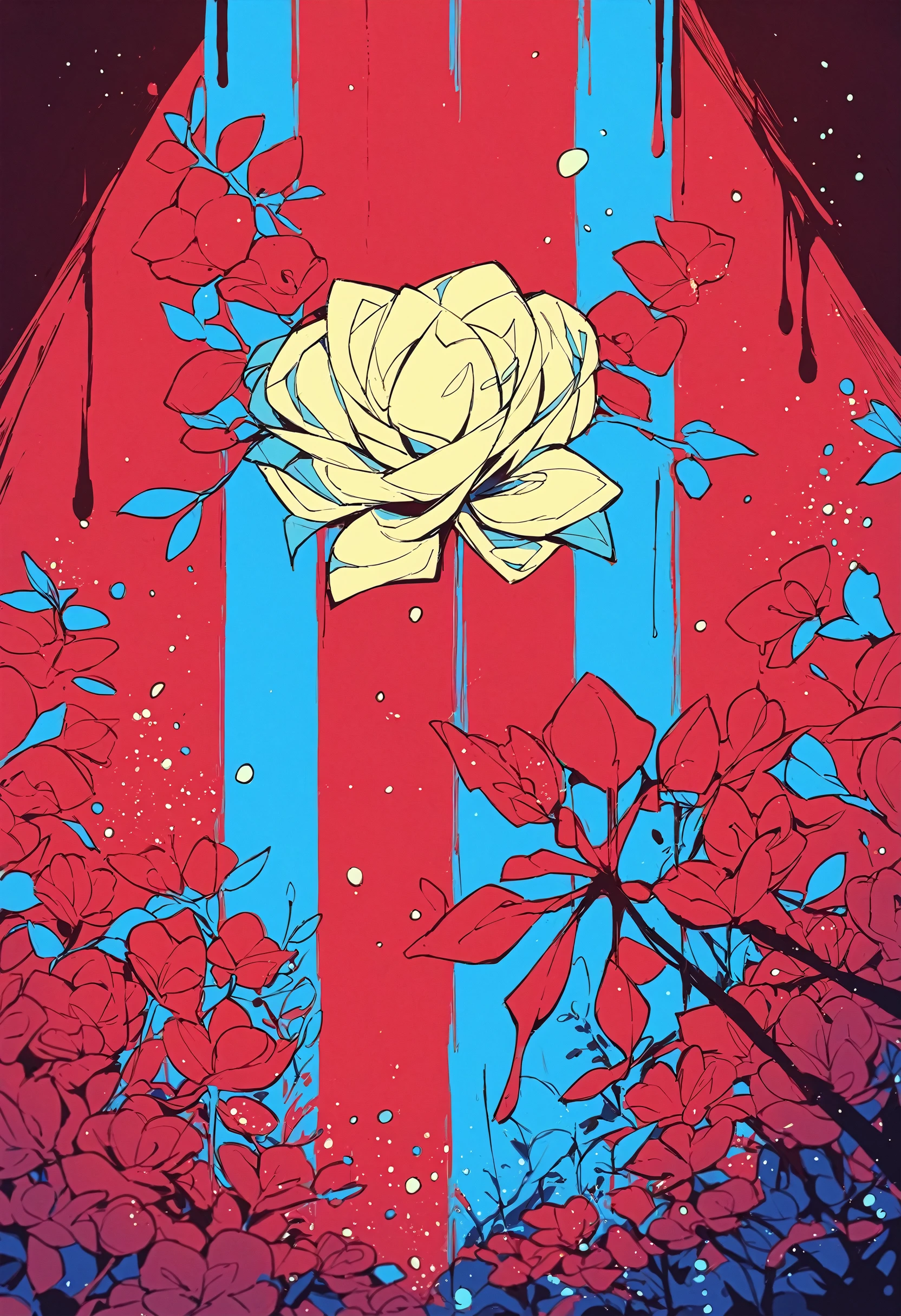 score_9, score_8_up, score_7_up, BREAK
1girl, facing viewer, abstract, cowboy shot, flower,( flat color:0.5),( lineart:0.8), red theme, (bleeding wound:1.25), (particles:1.2)