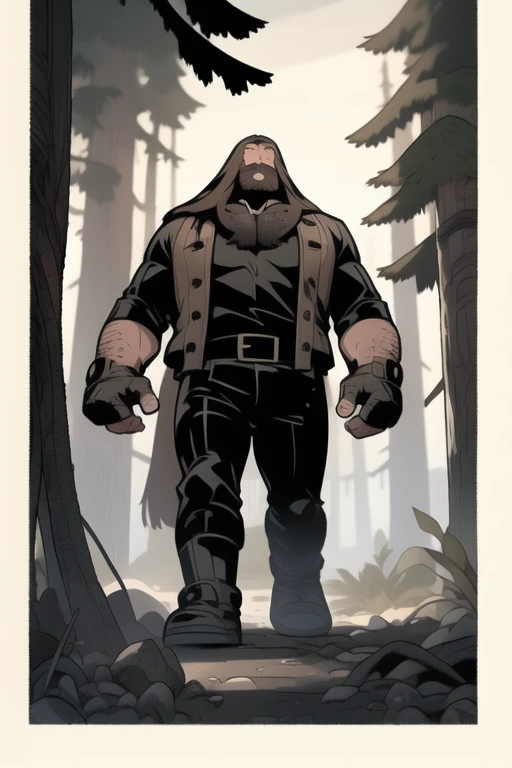 <lora:tart-03:1.5> tart, <lora:jeezo-10:1> jeezo, forest background,, facial hair, full body, muscular, wide,, masterpiece, best quality
