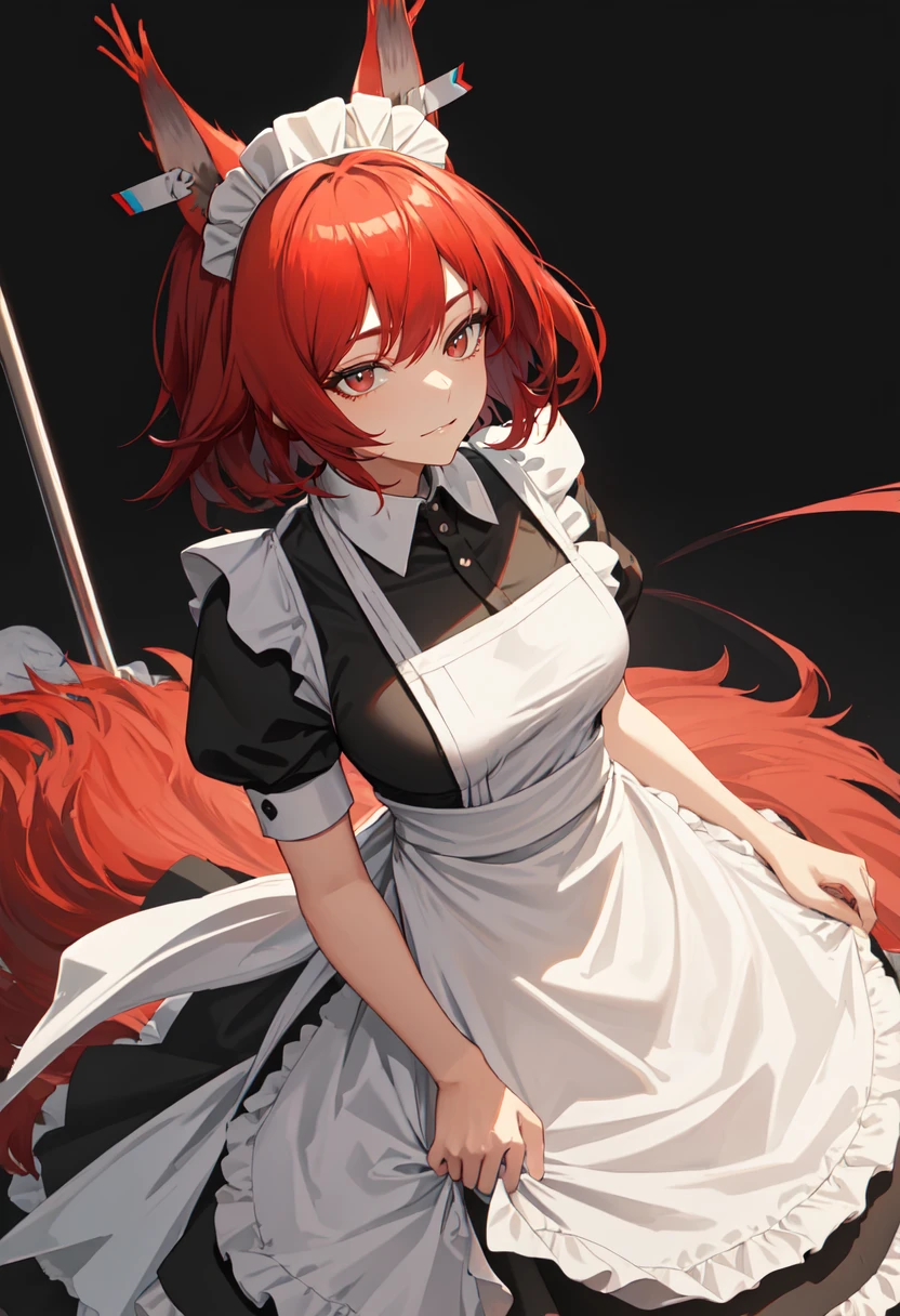 best quality, masterpiece, highres, solo, (flametail_arknights:1.10), (maid:1.40), (long maid dress:1.15), 15 <lora:flametail_arknights:0.80>