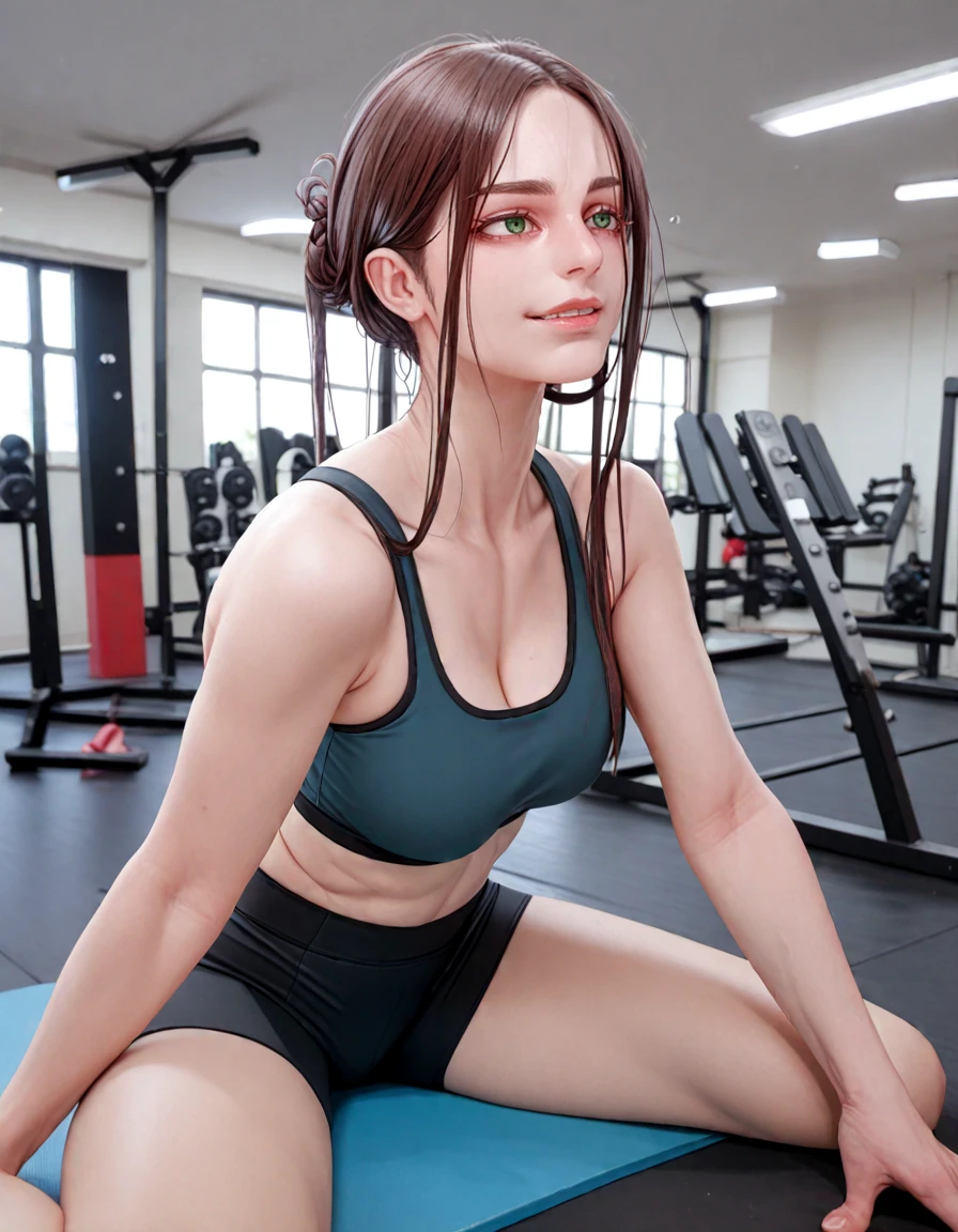 score_9, score_8_up, score_7_up, score_6_up, 1girl, raw photo, 3/4 body, <lora:RWNelia:.9>, RWnelia01, in a gym, (smile:0.5), sports bra, yoga shorts