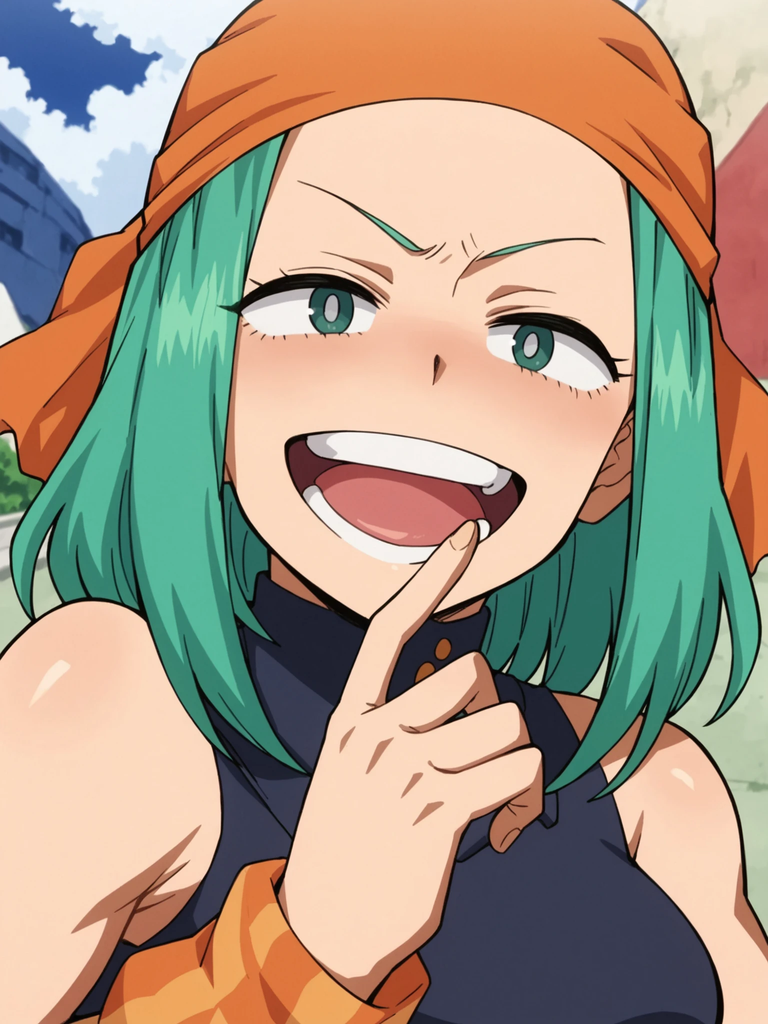 score_9, score_8_up, score_7_up, score_6_up, score_5_up, score_4_up, BREAK
emi_fukukado, green hair, bandana, orange bandana, laughing, BREAK
anime style, source anime, (outline:0.7)
<lora:EmiFukukado:1>