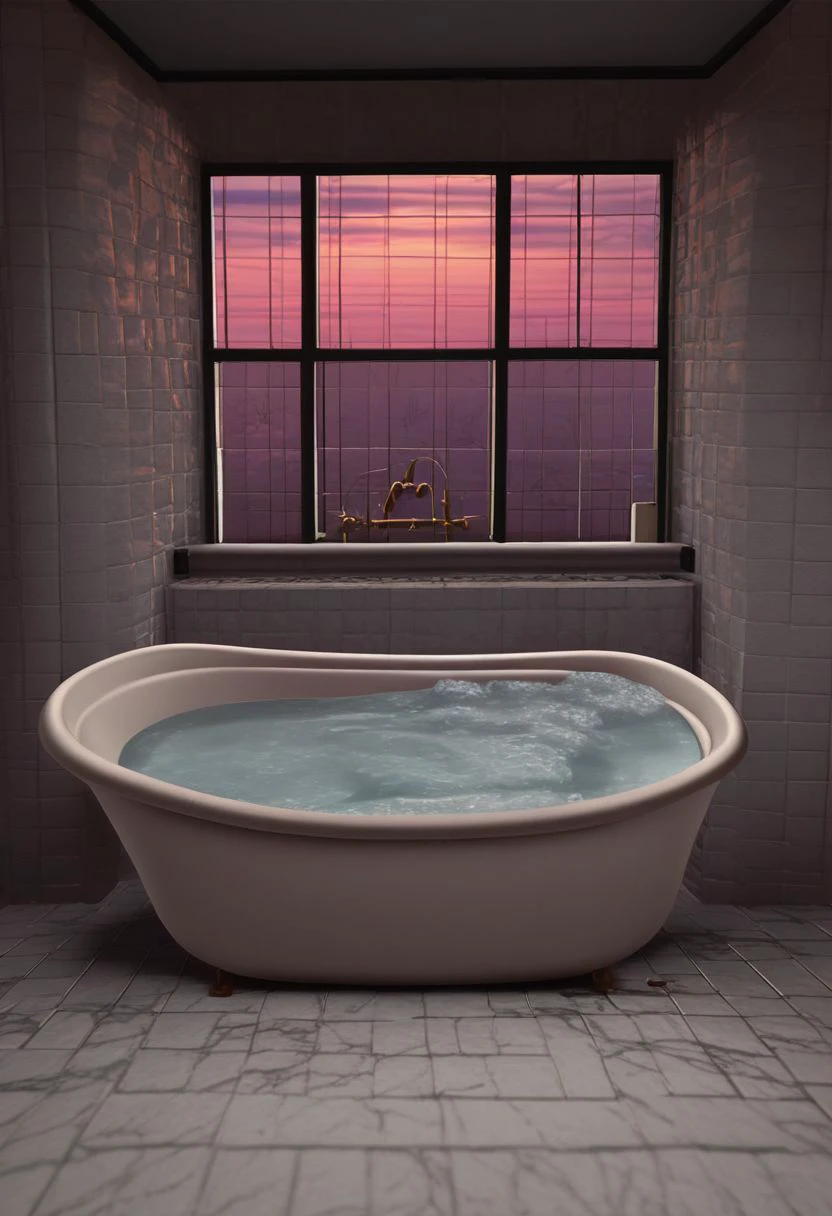 slpxlz, no humans, scenery, indoors, door, water, window, bathroom, footed bathtub, victorian decor, dynamic lighting, cinematic lighting, gradient overlay, ultra sharp, extremely detailed, absurdres, bubbling easter eggs surfacing from the bathtub, pastel theme, score_9, score_8_up, score_7_up, score_6_up