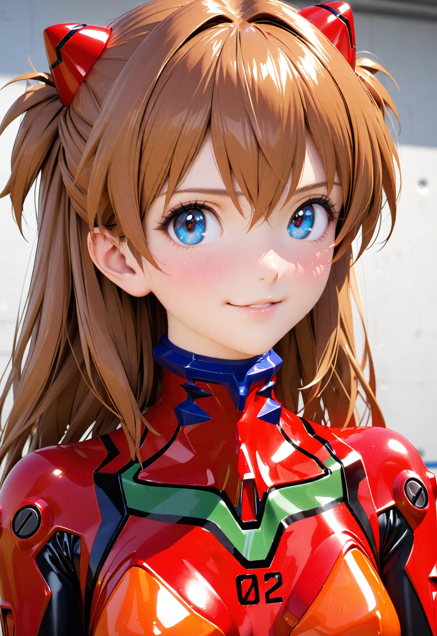 <lora:OMG-Is-DucHaiten_v1.0:1>, Close - up real - Live - action adaptation of a 3d character of Asuka Langley Soryu in plugsuit, charming face, NeonGenesis Evangelion cool expression