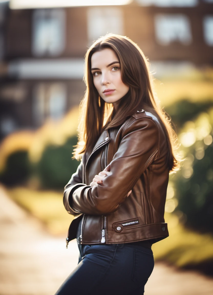 jodcor, woman wearing a leather jacket, straight brown hair, long hair, cinematic movie scene, shallow depth of field, blurry background, bokeh, soft light, sunshine,
<lora:JodieComer-jodcor_SDXL_v1:0.8>