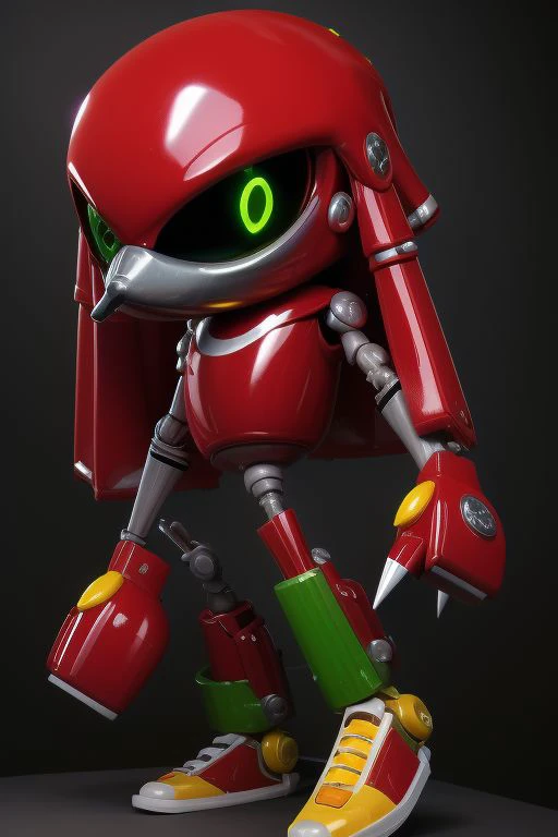 Tall, High quality, nonblurry, 1boy, male focus, Ultra HD, HDR, 8K, smooth lighting, solo, (fully clothed, masterpiece, photorealistic, good shading, studio quality), (Metal Knuckles, red robot, red head, metal limbs, fists, battle stance, black sclerae and green pupils,red ellipsoid torso with a rectangular intake with a white rim on its chest, metal dreadlocks, long and thick paws with two gray and sharp claws), ( epic lighting)), best_quality, perfect quality, cinematic lighting, highest quality, intricate details