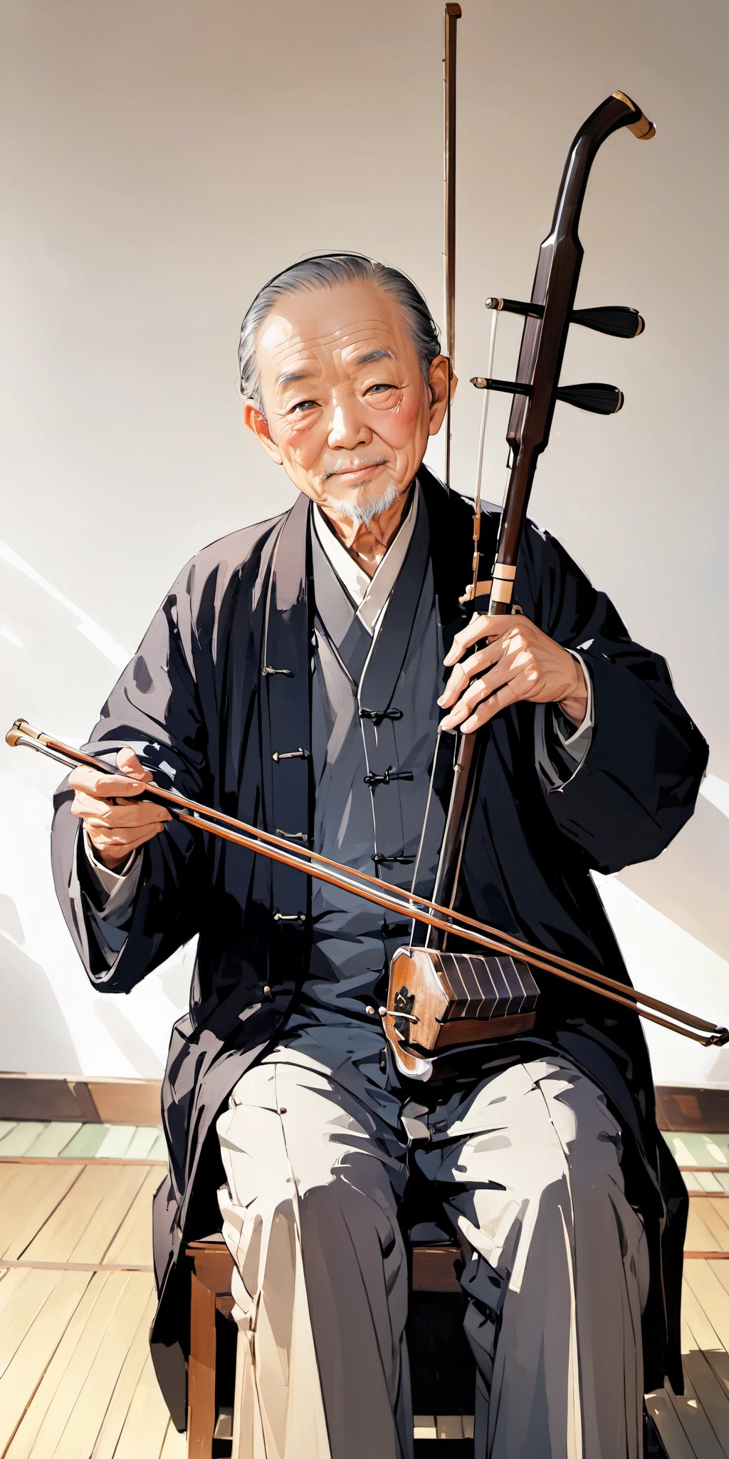 1old men,playing erhu,holding erhu,<lora:erhu xl V2-v:0.8>, (((masterpiece,best quality))),((good structure,Good composition,good atomy)), ((clear, original,beautiful)),
