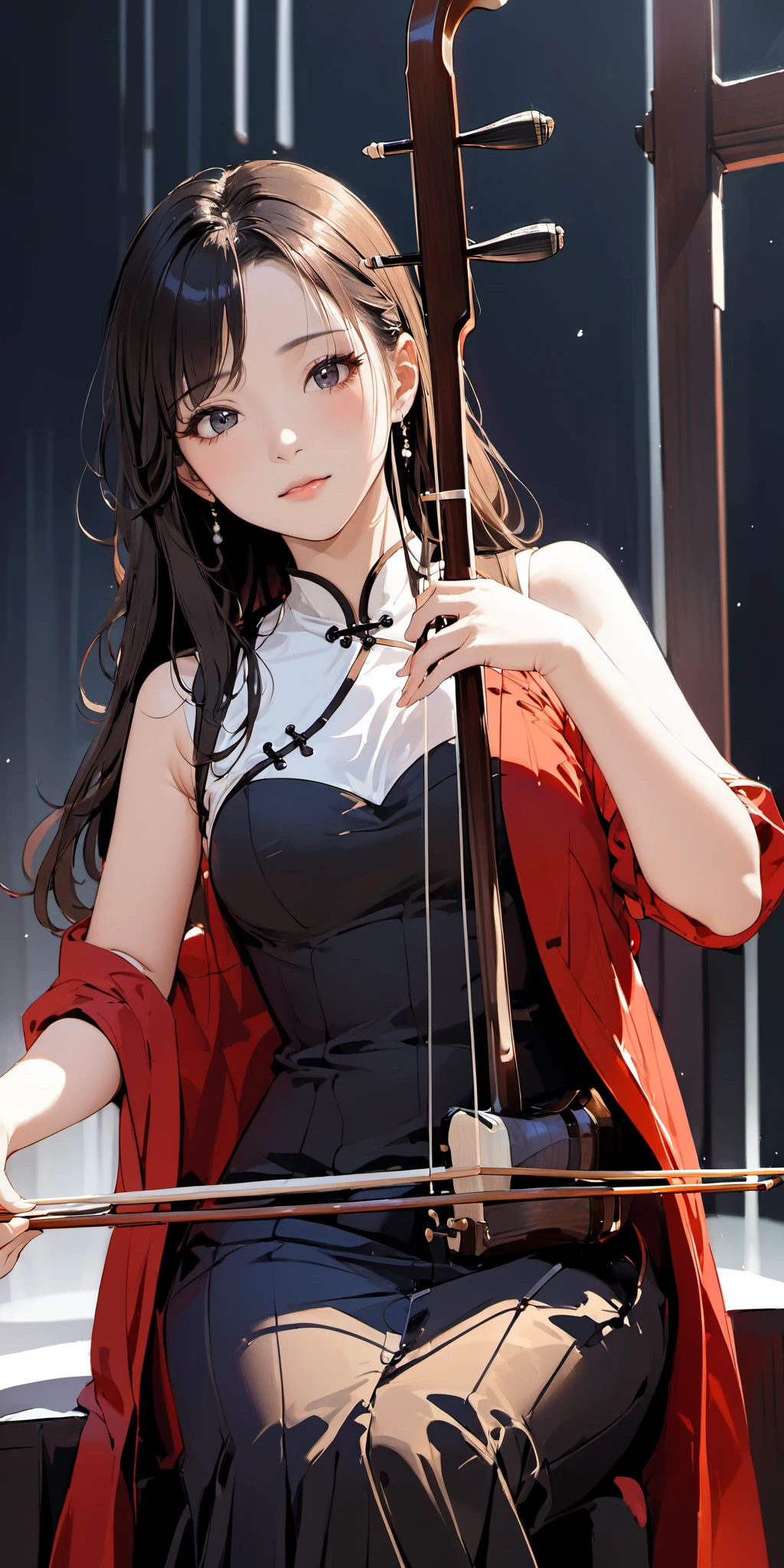 1girl,long hair,playing erhu,holding erhu,,, <lora:erhu xl V2-v:0.8>, (((masterpiece,best quality))),((good structure,Good composition,good atomy)), ((clear, original,beautiful)),