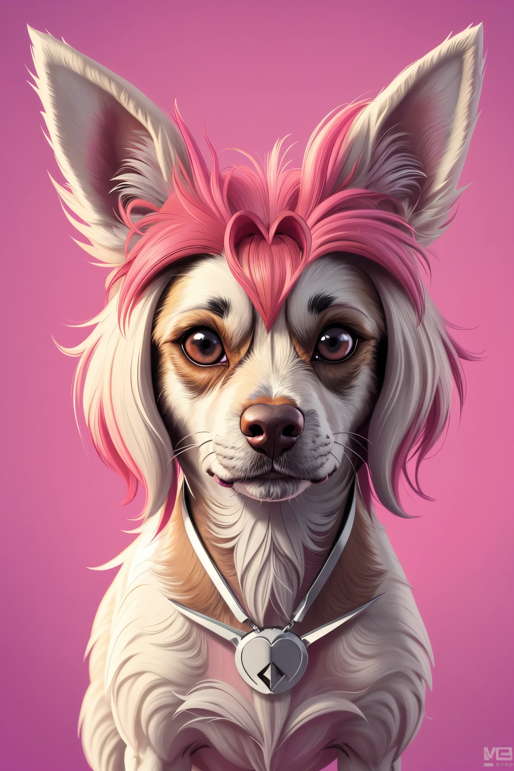 illustration, digital art, popart style, cherrmous style, Dog, Chinese Crested, animal focus, digital painting, medium shot, sharp focus, focused, cgsociety, analytical art, detailed,