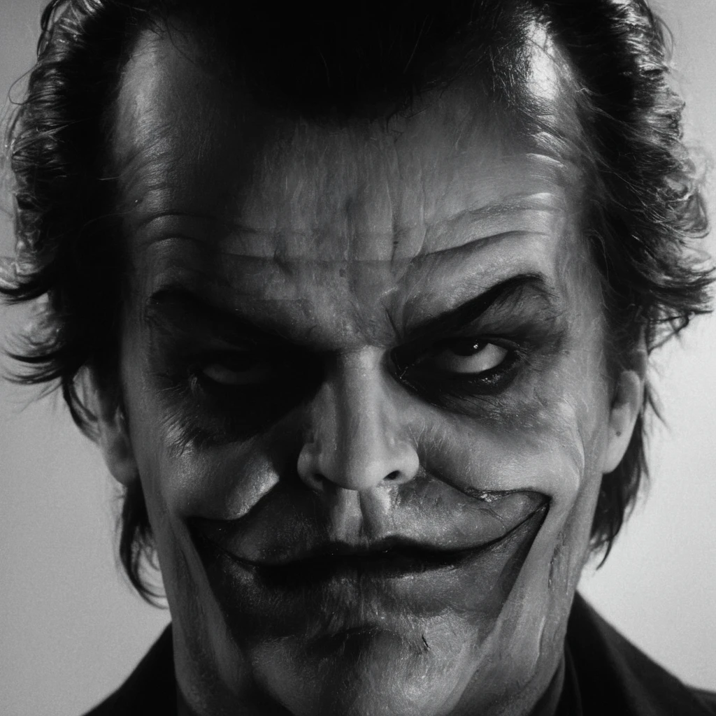 Horror-themed,  <lora:joker 89:1>
Jack Nicholson gangster a creepy messy hair sweaty man with a bloody face and a messy hair,solo,looking at viewer,1boy,closed mouth,male focus,portrait,realistic , realistic, sharp, detailed, classic, 1980's, sinister, photography, artistic, gotham city, crazy, Eerie, unsettling, dark, spooky, suspenseful, grim, highly detailed