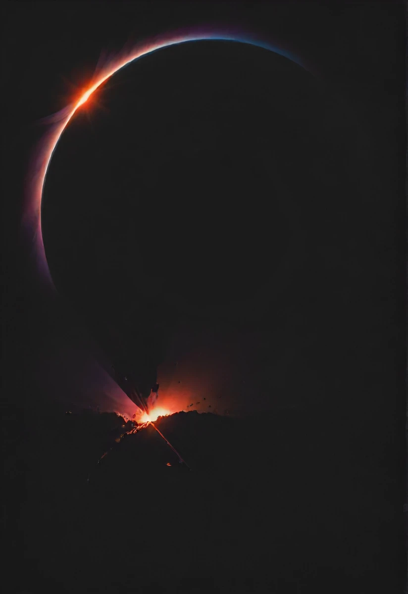 a dark building at night colliding with a colorful eclipse, misaligned, detailed, shadows, atmospheric, impact, (BOOM!:1.3) <lora:- SDXL - vant_blk_contrast_V2.0:0.8> <lora:- SDXL - otclillsn_impossible_geo_V1.0:0.8> otclillsn