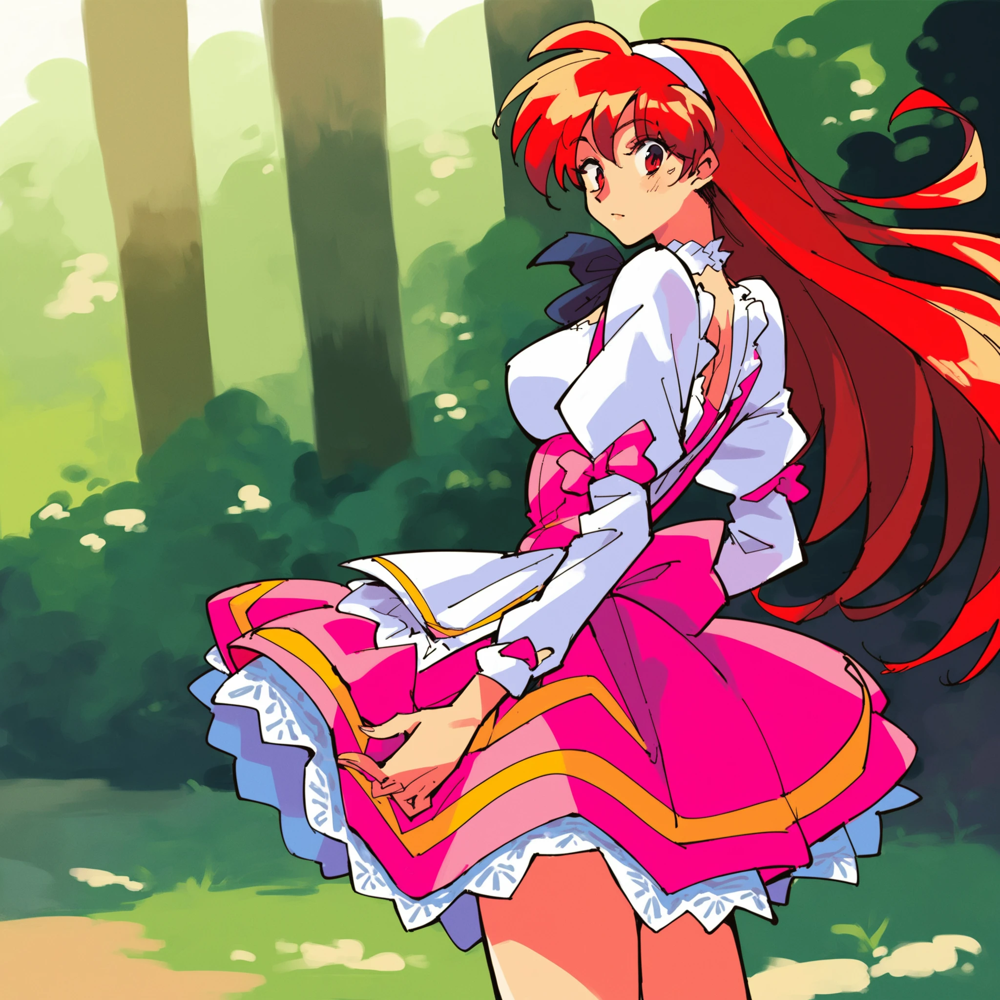 score_9, score_8_up, score_7_up,  <lora:ak1r4h0_v2:1> ak1r4h0,1girl,solo,red hair, pink maid outfit, long hair