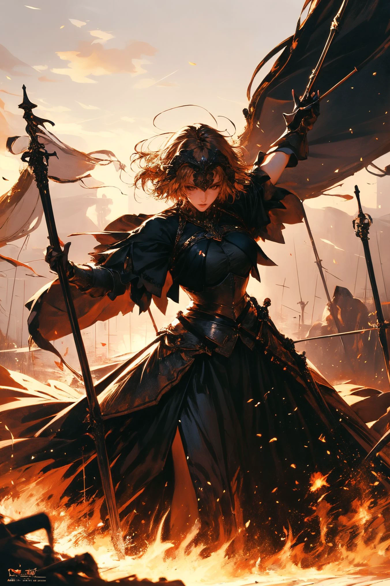 a stunning art,abstract,flowery,predominantly white,dynamic pose,centered,key visual,intricate,highly detailed,breathtaking beauty,precise lineart,vibrant,comprehensive,cinematic,
xuer Jeanne D Arc,(Attacking posture:1.3),
<lora:~Q?-_ xuer Jeanne D Arc:0.8>,