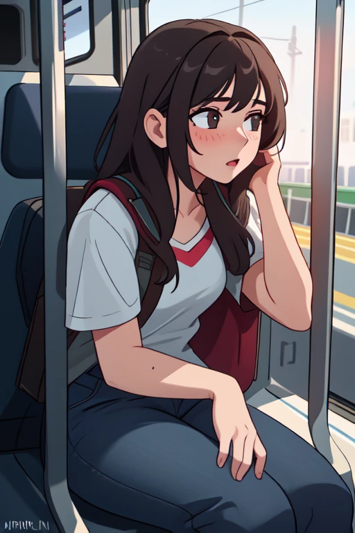 real, (realistic), super detailed, (4k), 8k, 21 year old woman rides the metro